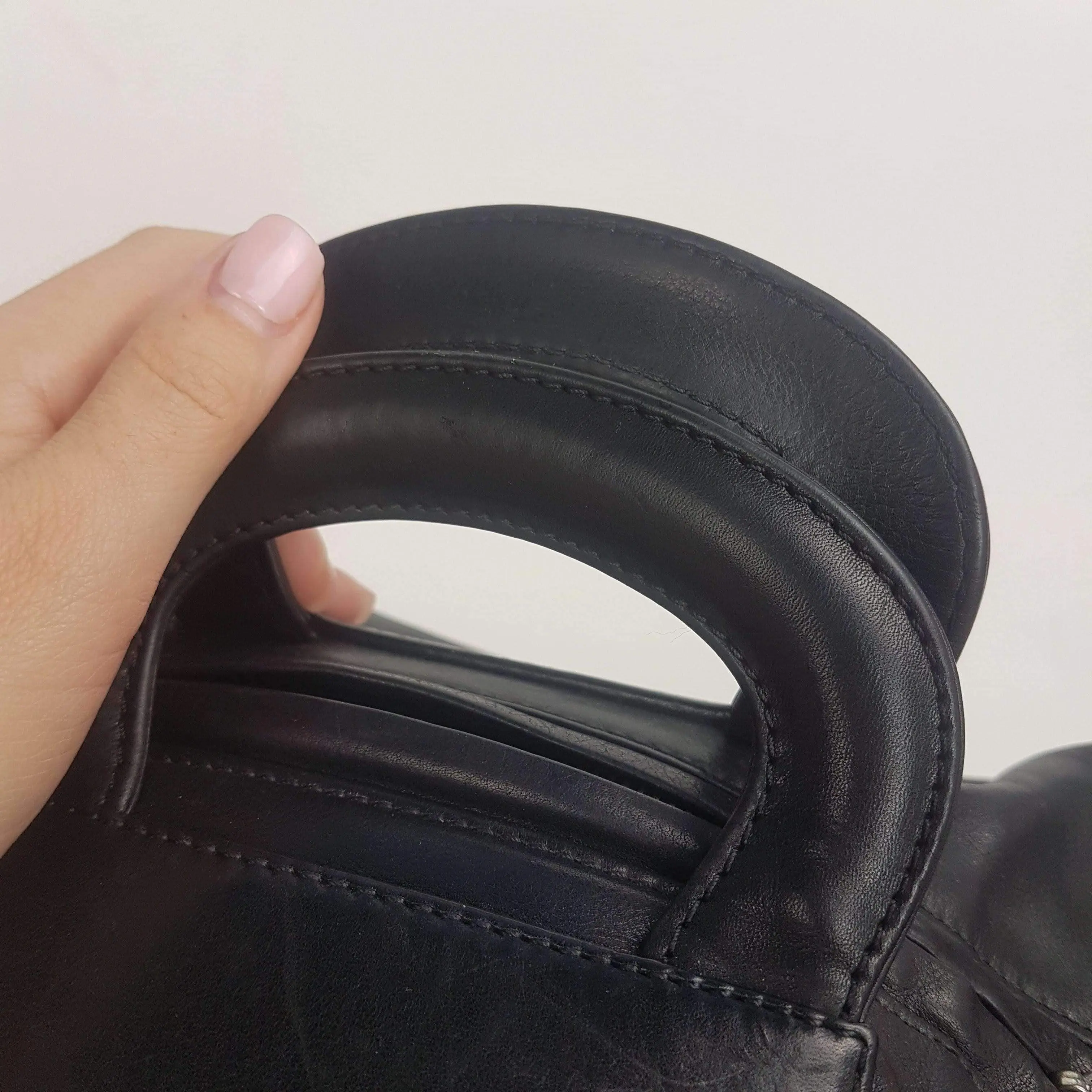 Chanel Vintage Black Leather Bowler Tweed Trim Bag - Image 16