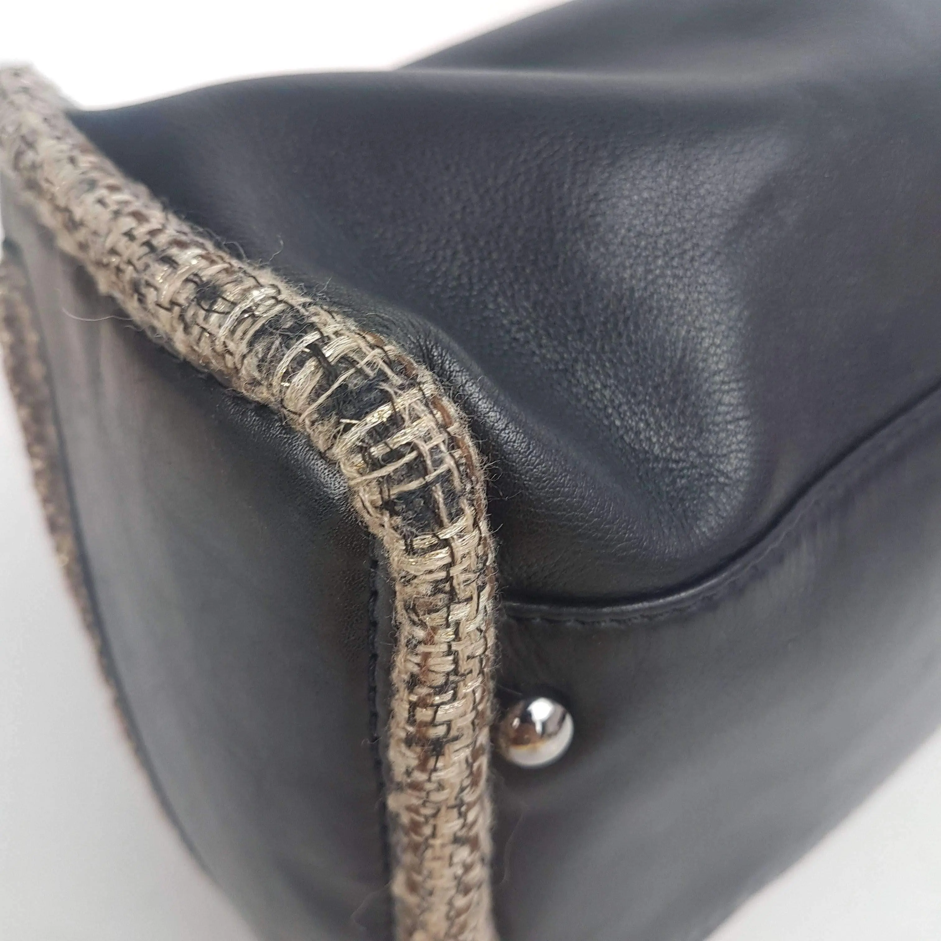 Chanel Vintage Black Leather Bowler Tweed Trim Bag - Image 9