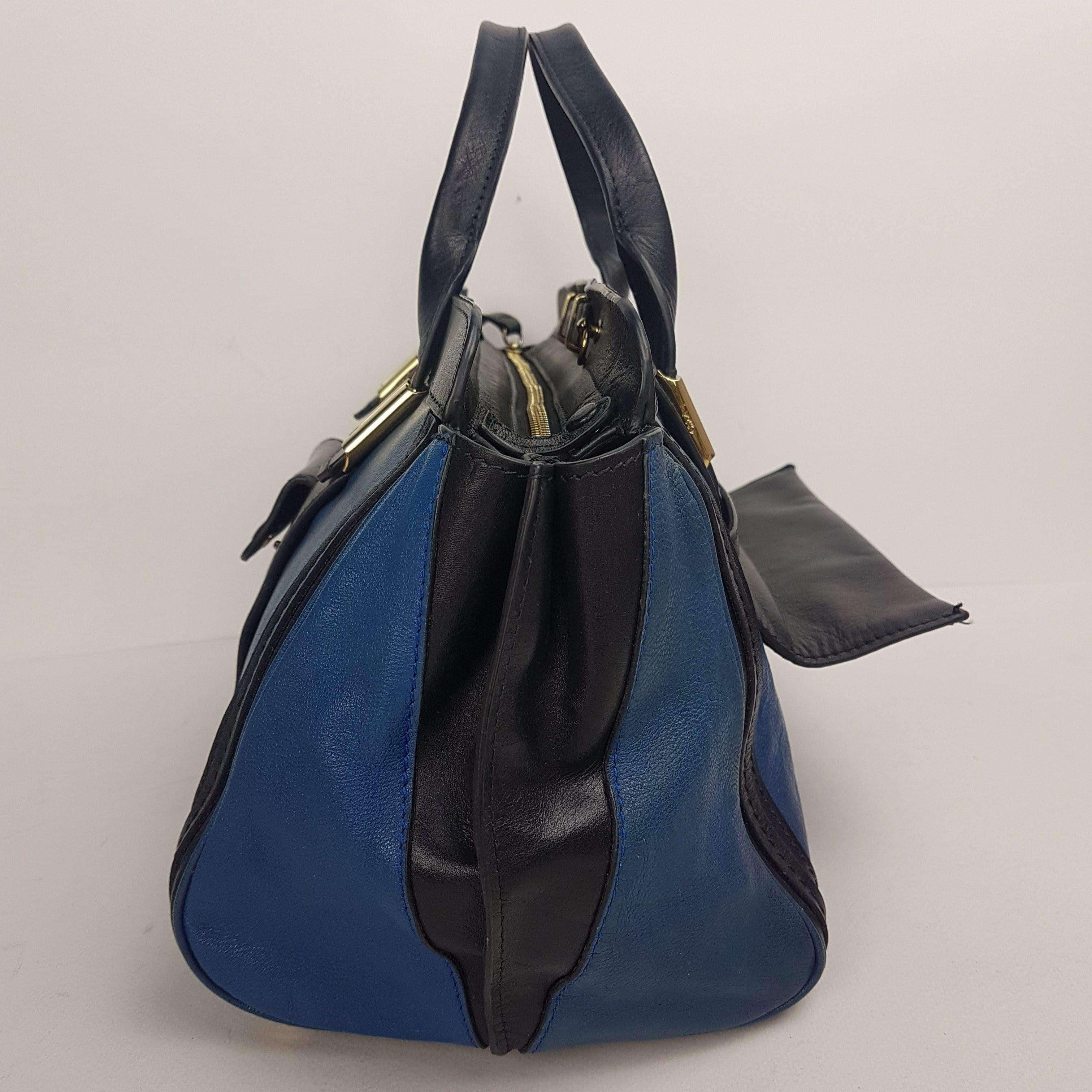 Chloe Blue/Black Leather Medium Alice Satchel Bag - Image 162