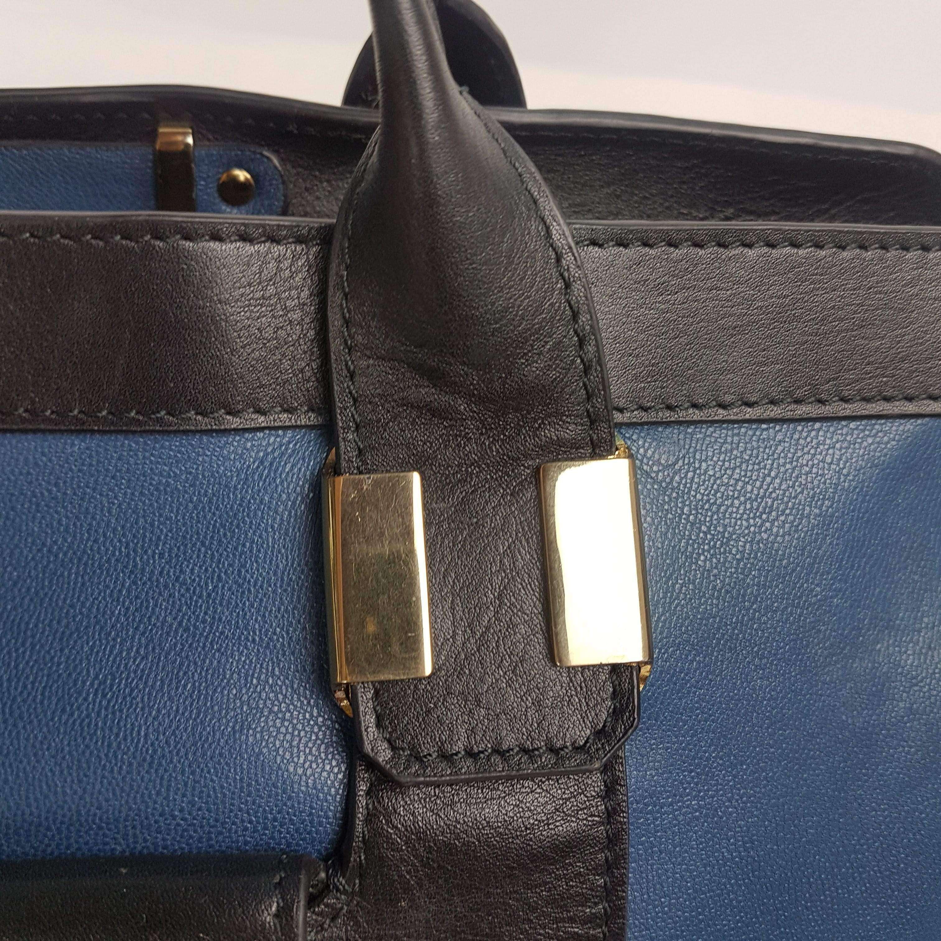 Chloe Blue/Black Leather Medium Alice Satchel Bag - Image 194