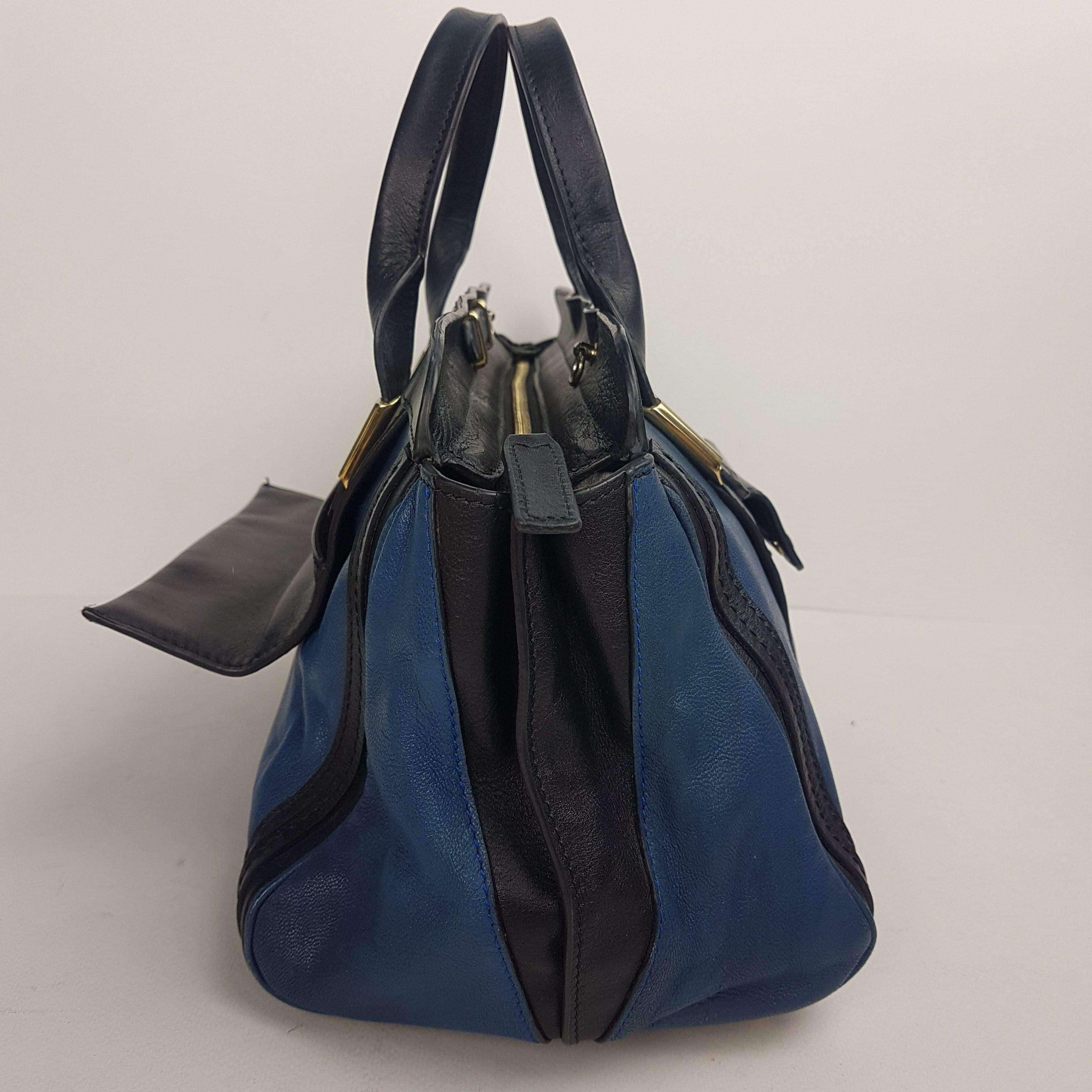 Chloe Blue/Black Leather Medium Alice Satchel Bag - Image 200