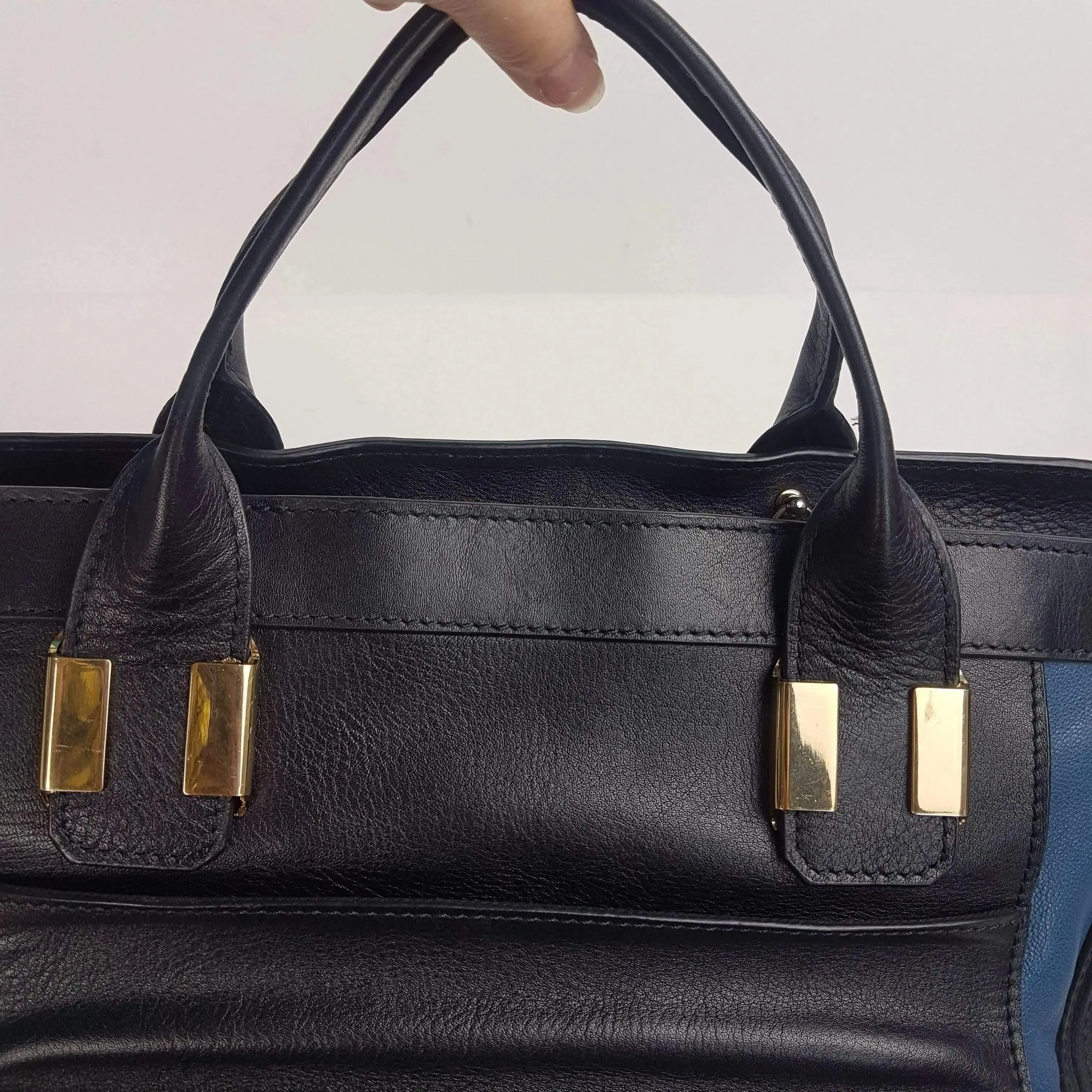 Chloe Blue/Black Leather Medium Alice Satchel Bag - Image 29