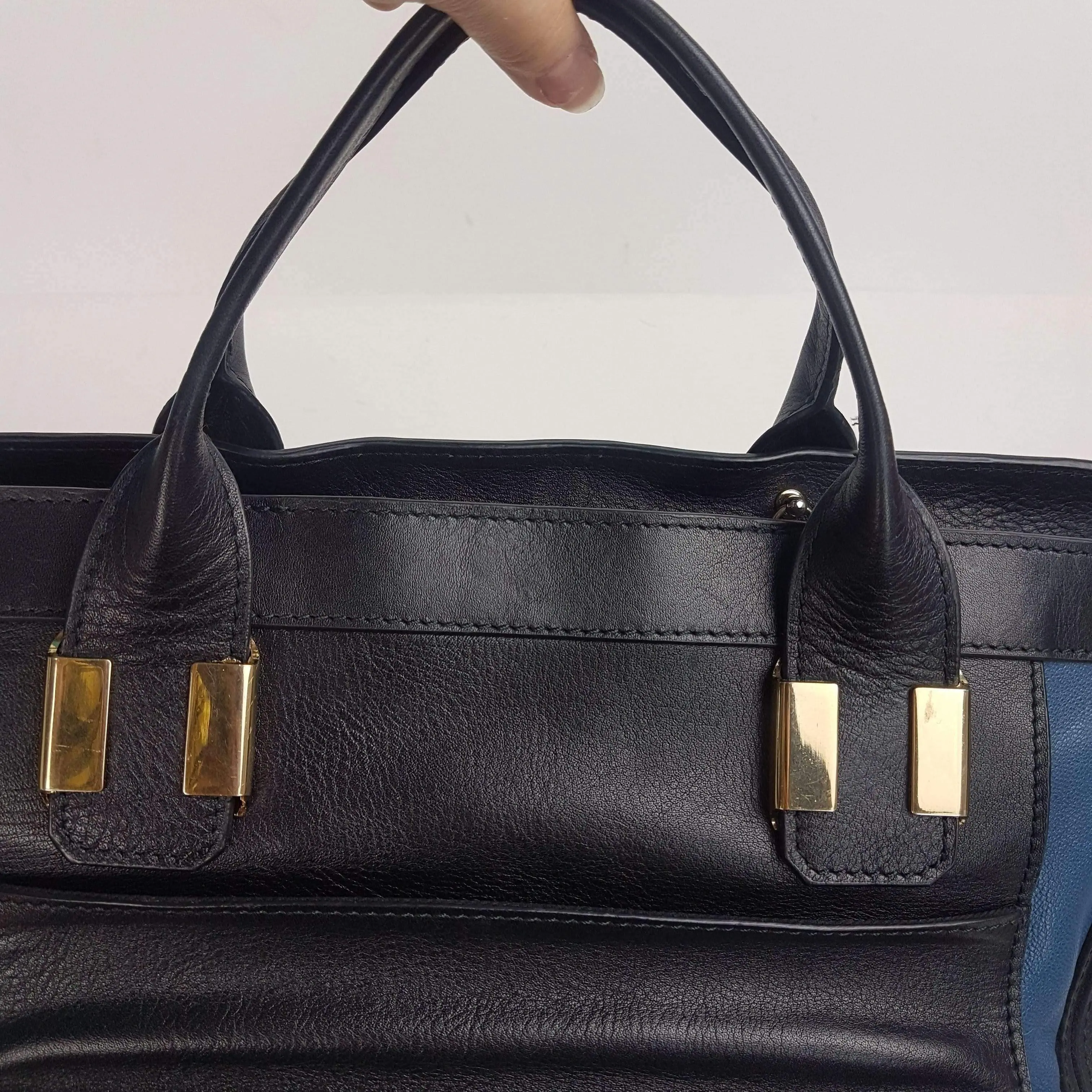 Chloe Blue/Black Leather Medium Alice Satchel Bag - Image 31