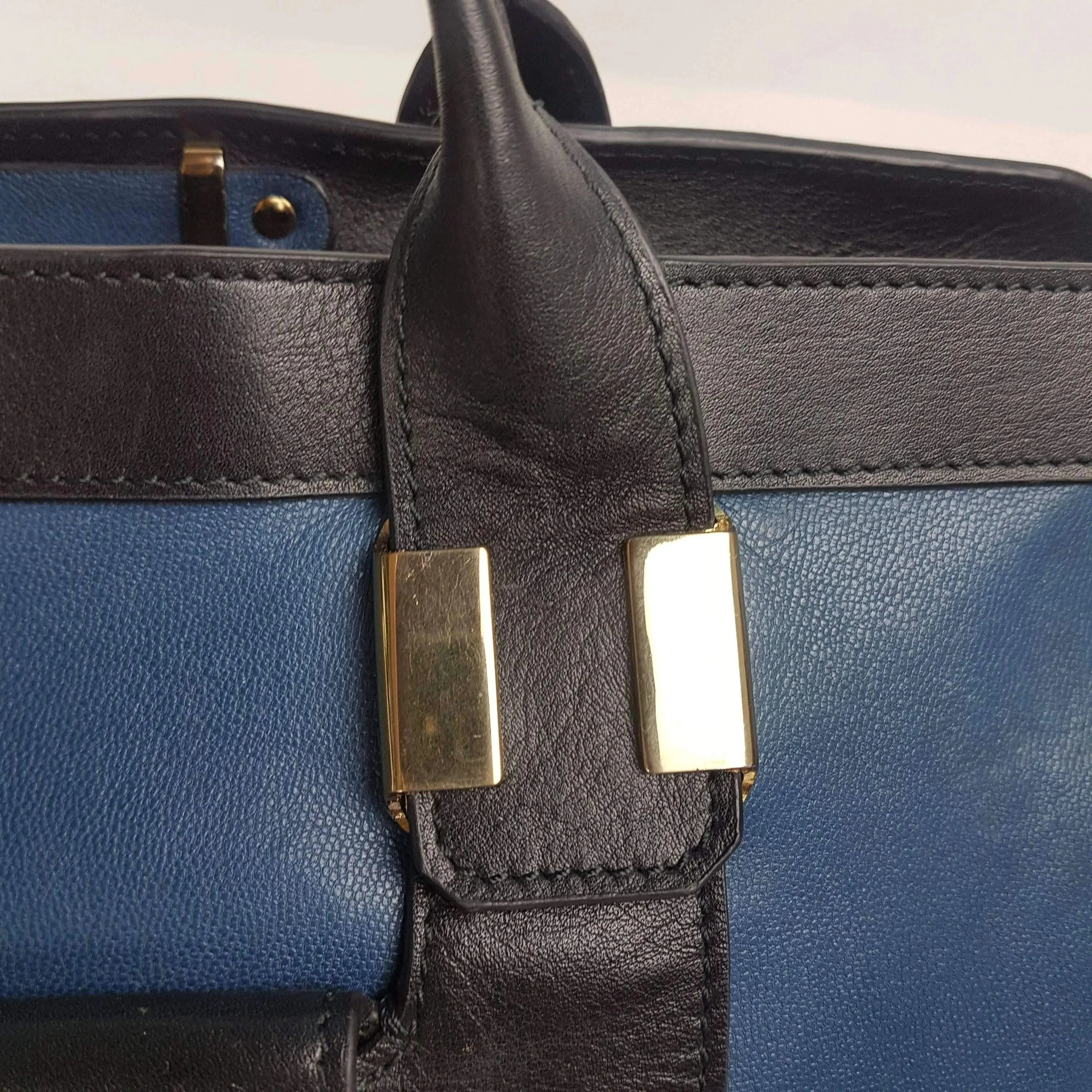 Chloe Blue/Black Leather Medium Alice Satchel Bag - Image 39