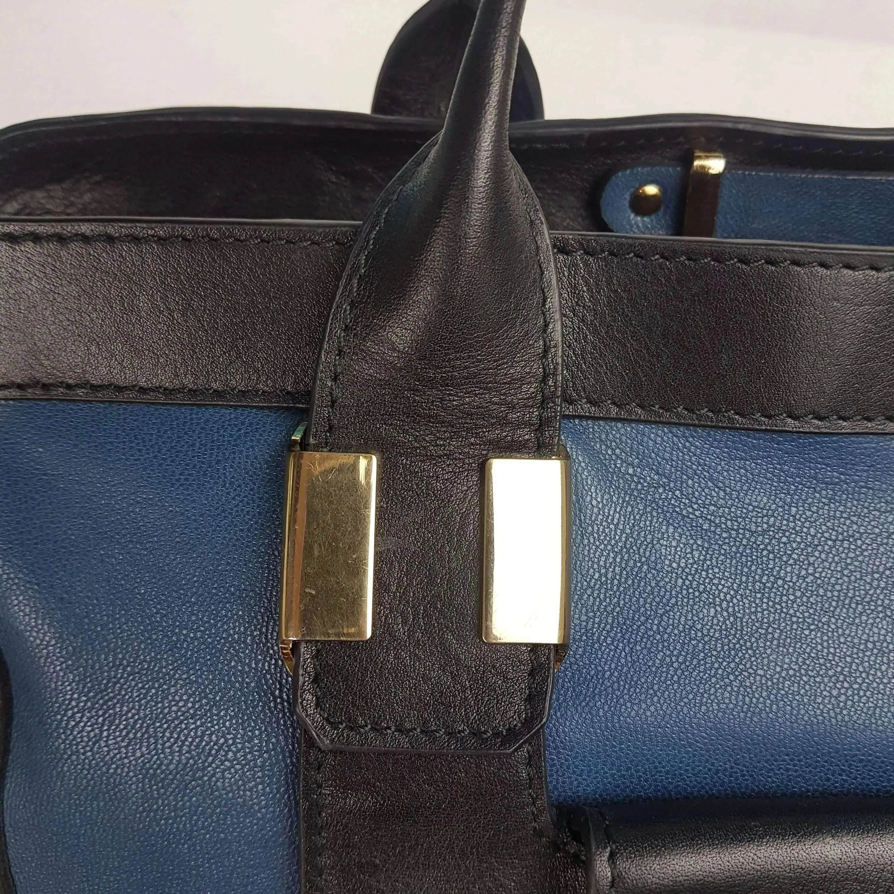Chloe Blue/Black Leather Medium Alice Satchel Bag - Image 82