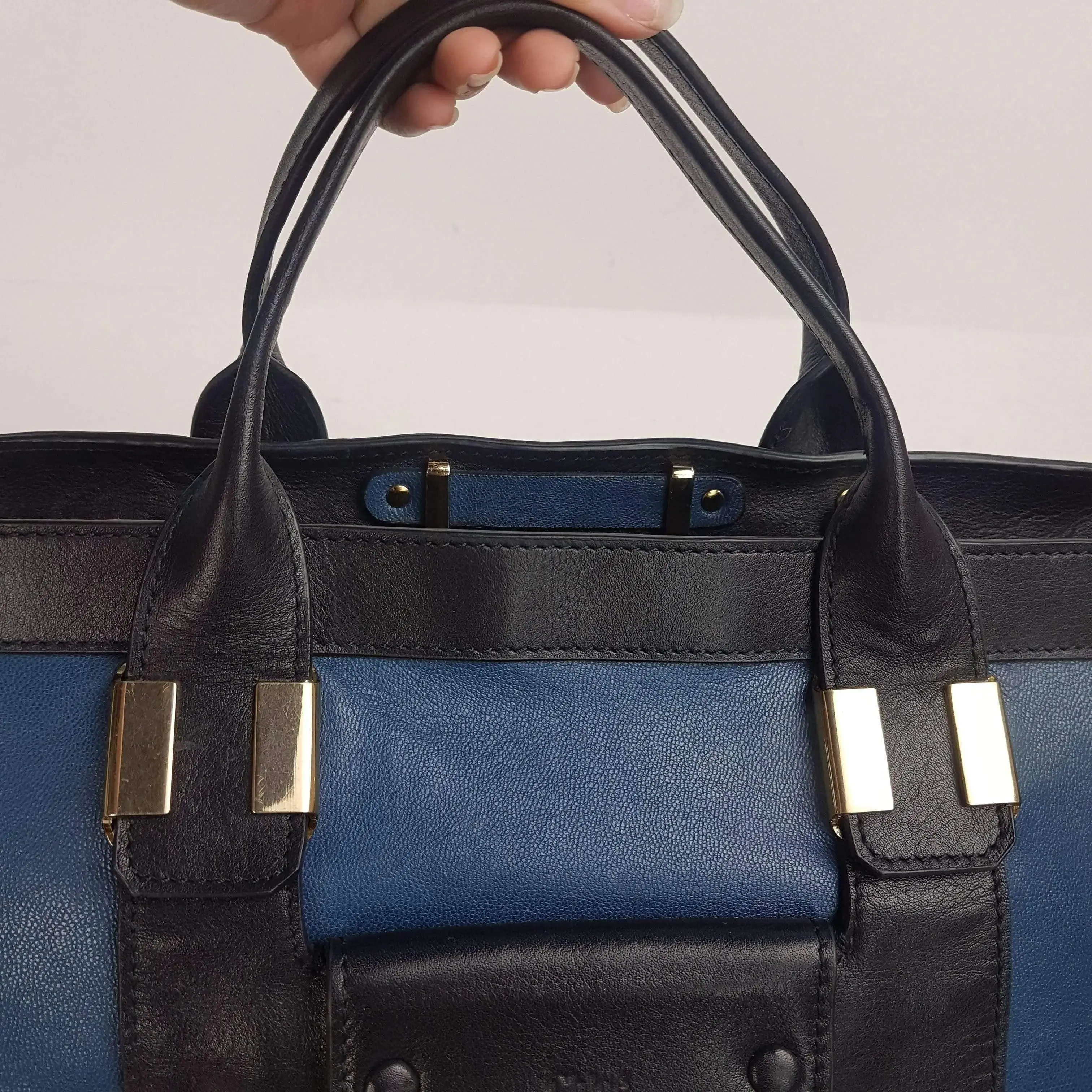 Chloe Blue/Black Leather Medium Alice Satchel Bag - Image 91