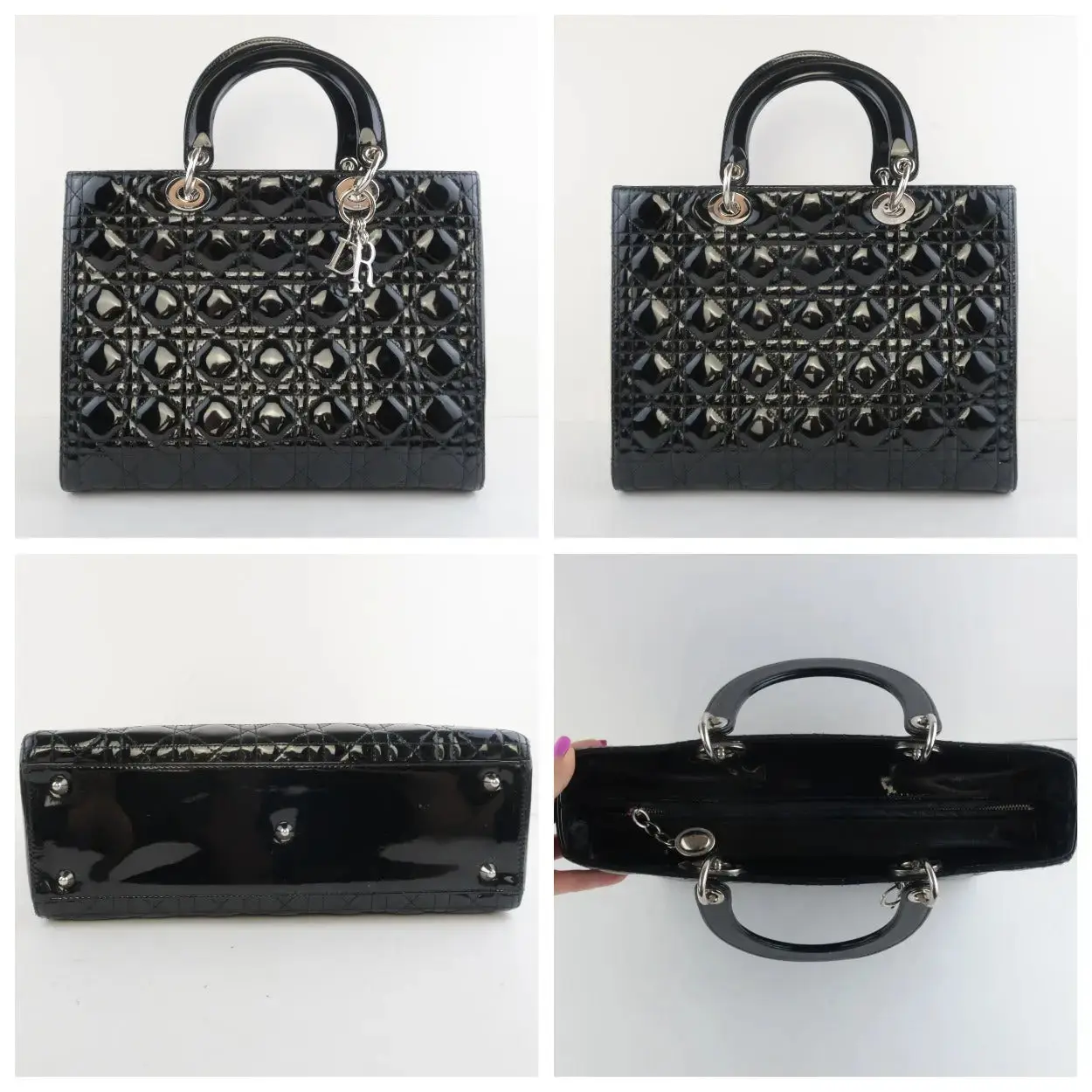 Christian Dior Black Cannage Patent Leather Large Lady Dior Shoulder Bag - Image 17