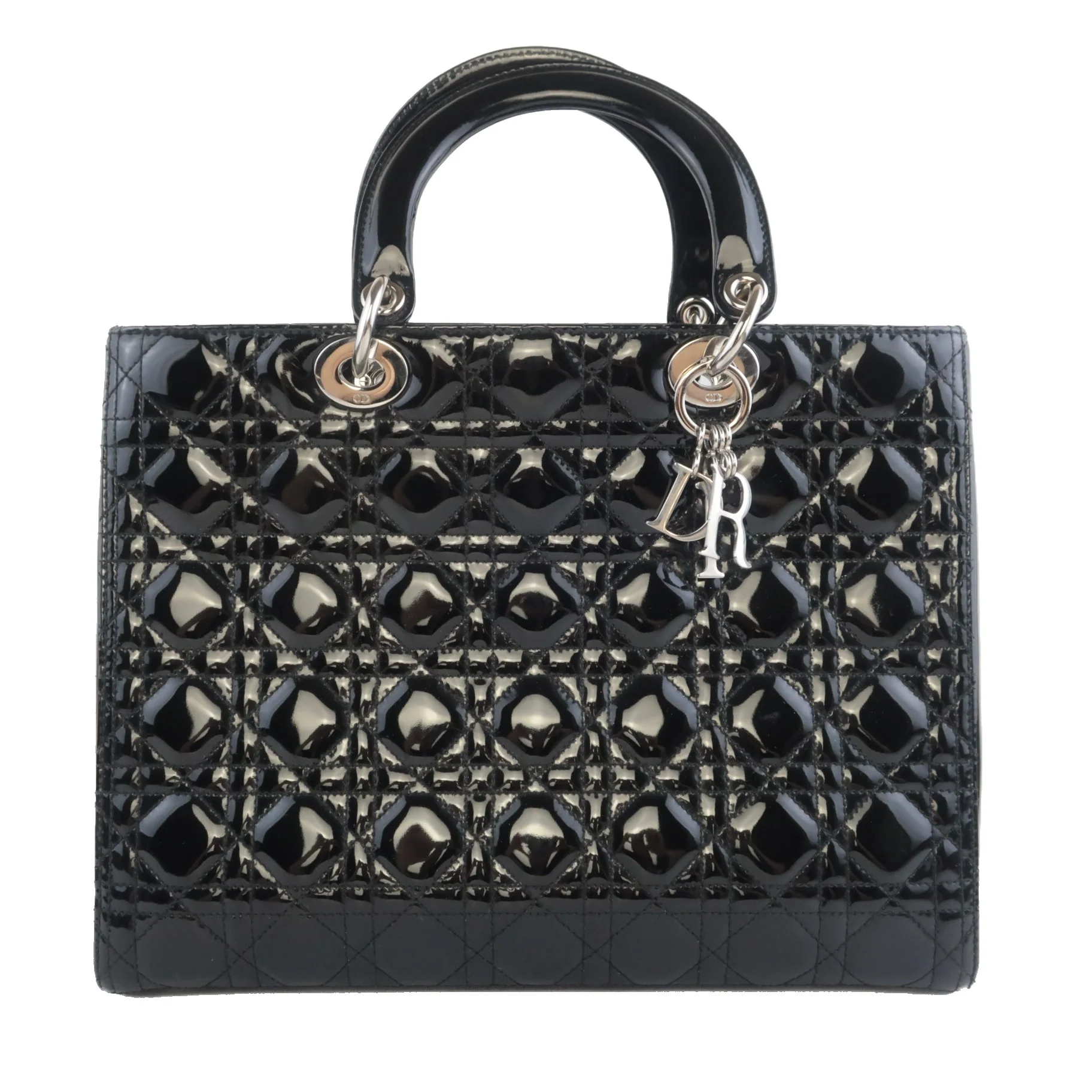 Christian Dior Black Cannage Patent Leather Large Lady Dior Shoulder Bag - Image 2