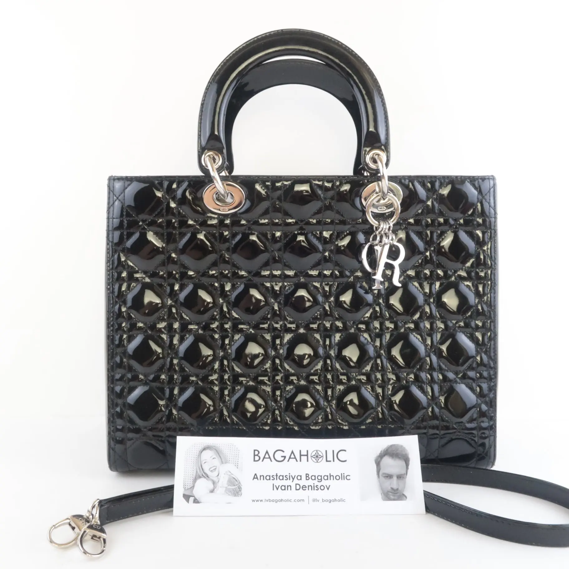 Christian Dior Black Cannage Patent Leather Large Lady Dior Shoulder Bag - Image 3