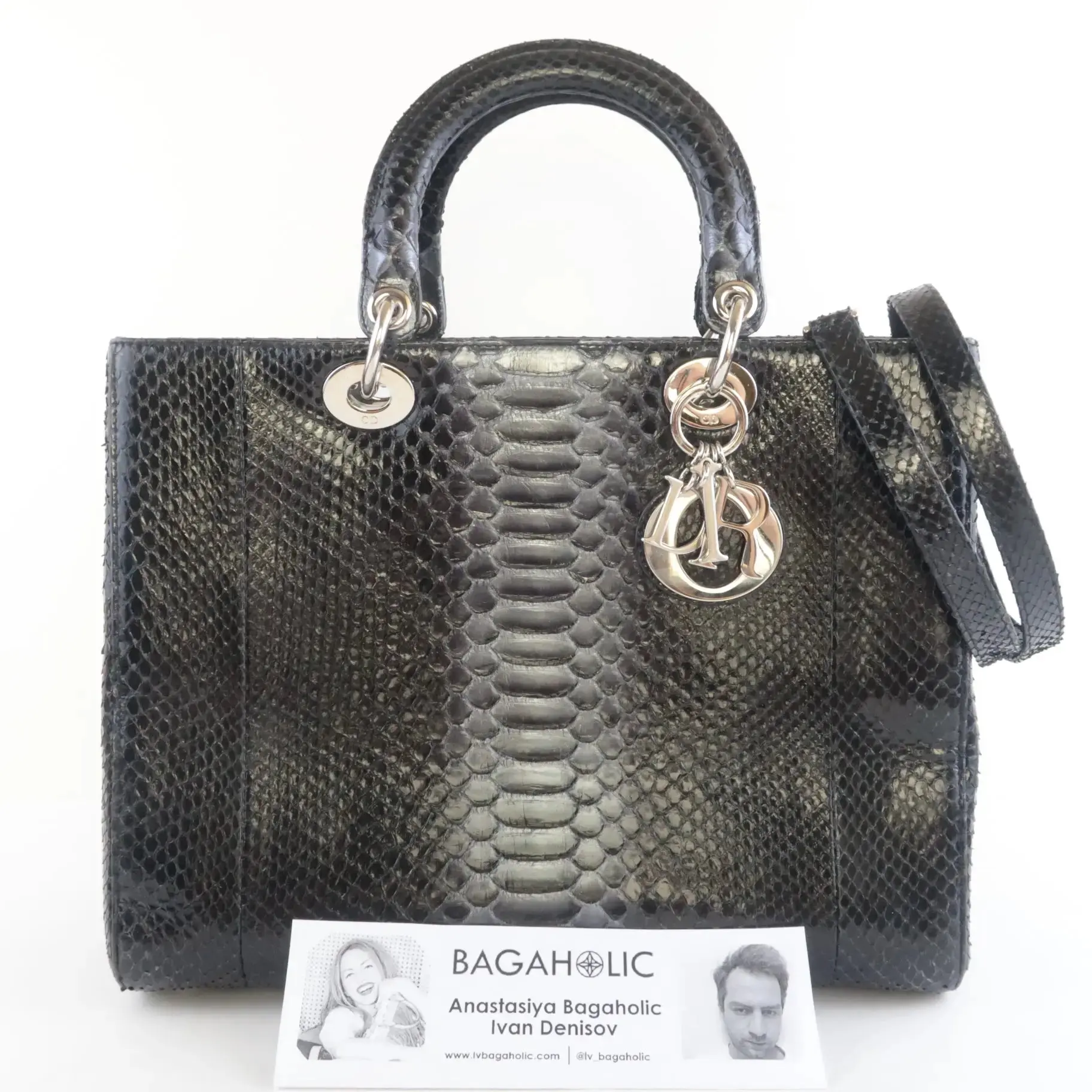 Christian Dior Black Python Large Lady Dior Bag - Image 3