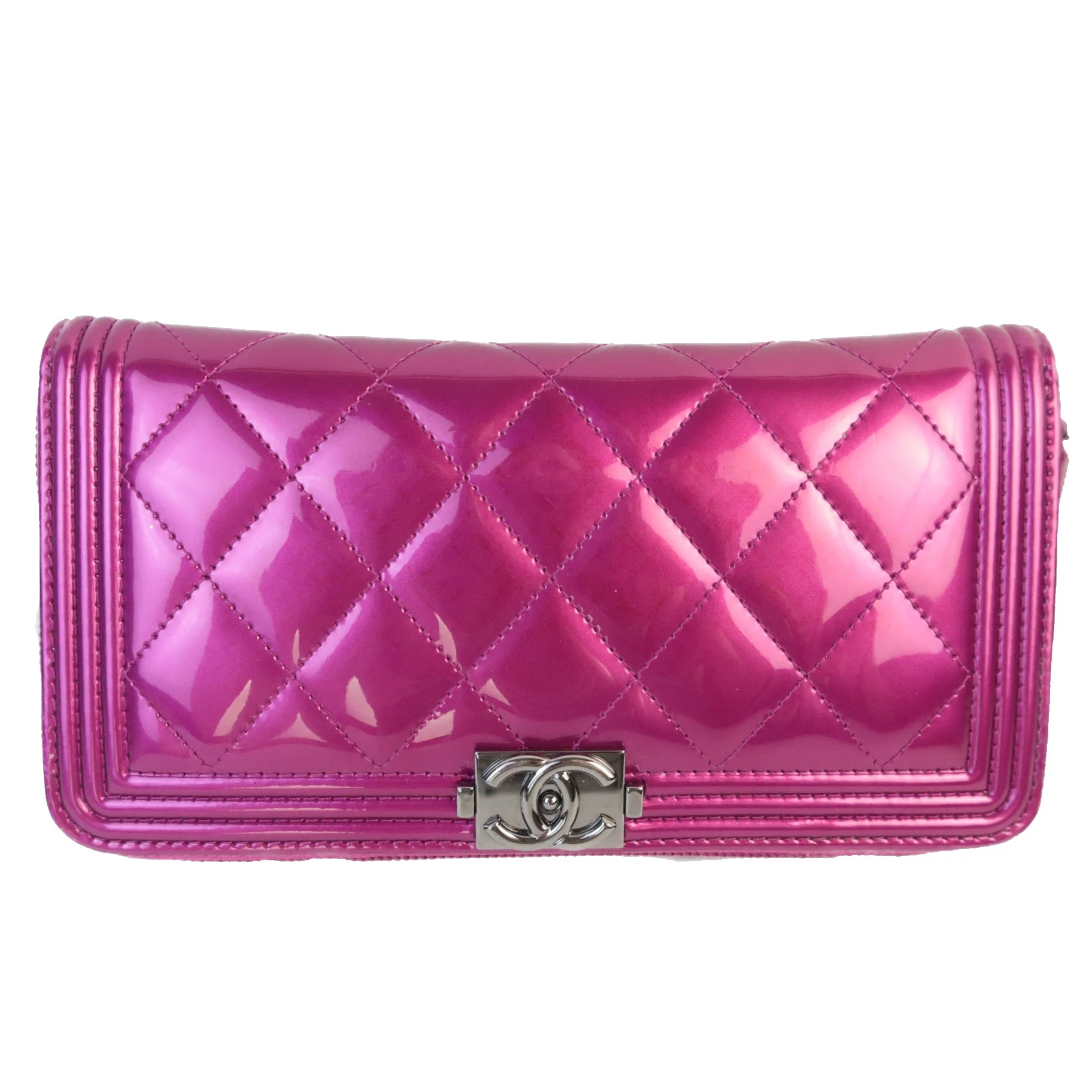 Chanel Boy Patent Leather Fuchsia Long Zipped Wallet