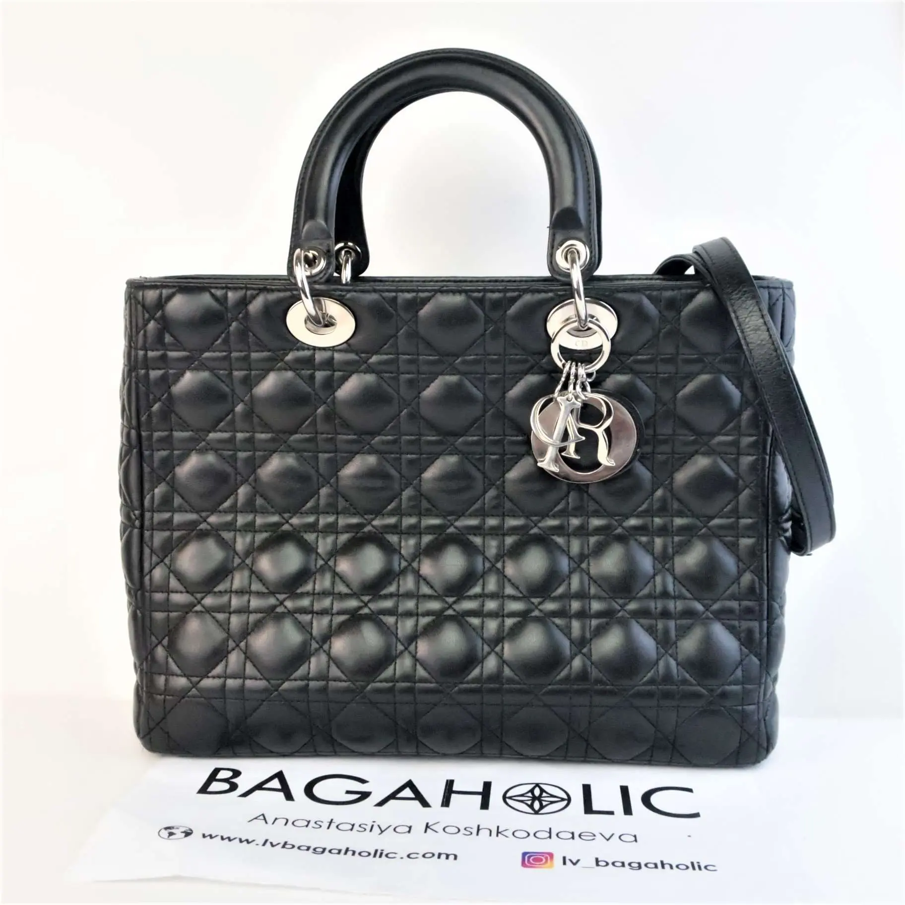 Christian Dior Black Cannage Lambskin Large Lady Dior Shoulder Bag - Image 2
