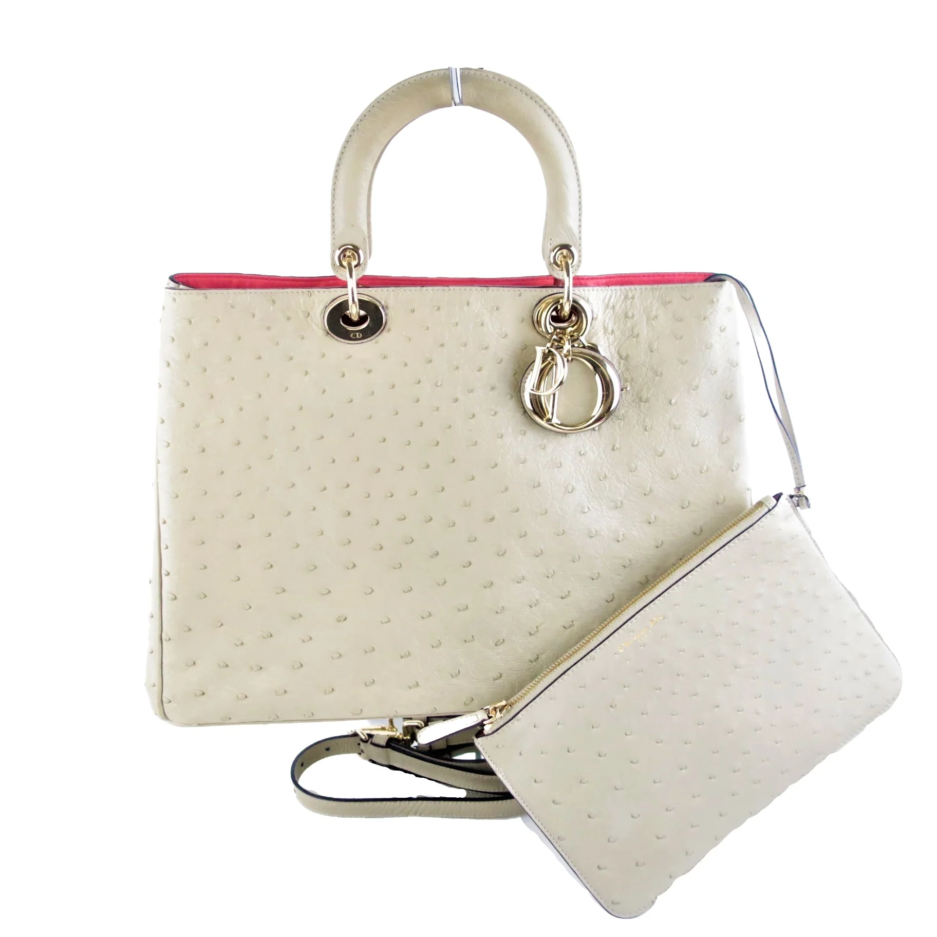 Dior Large Beige Ostrich Diorissimo Tote Bag - Image 2