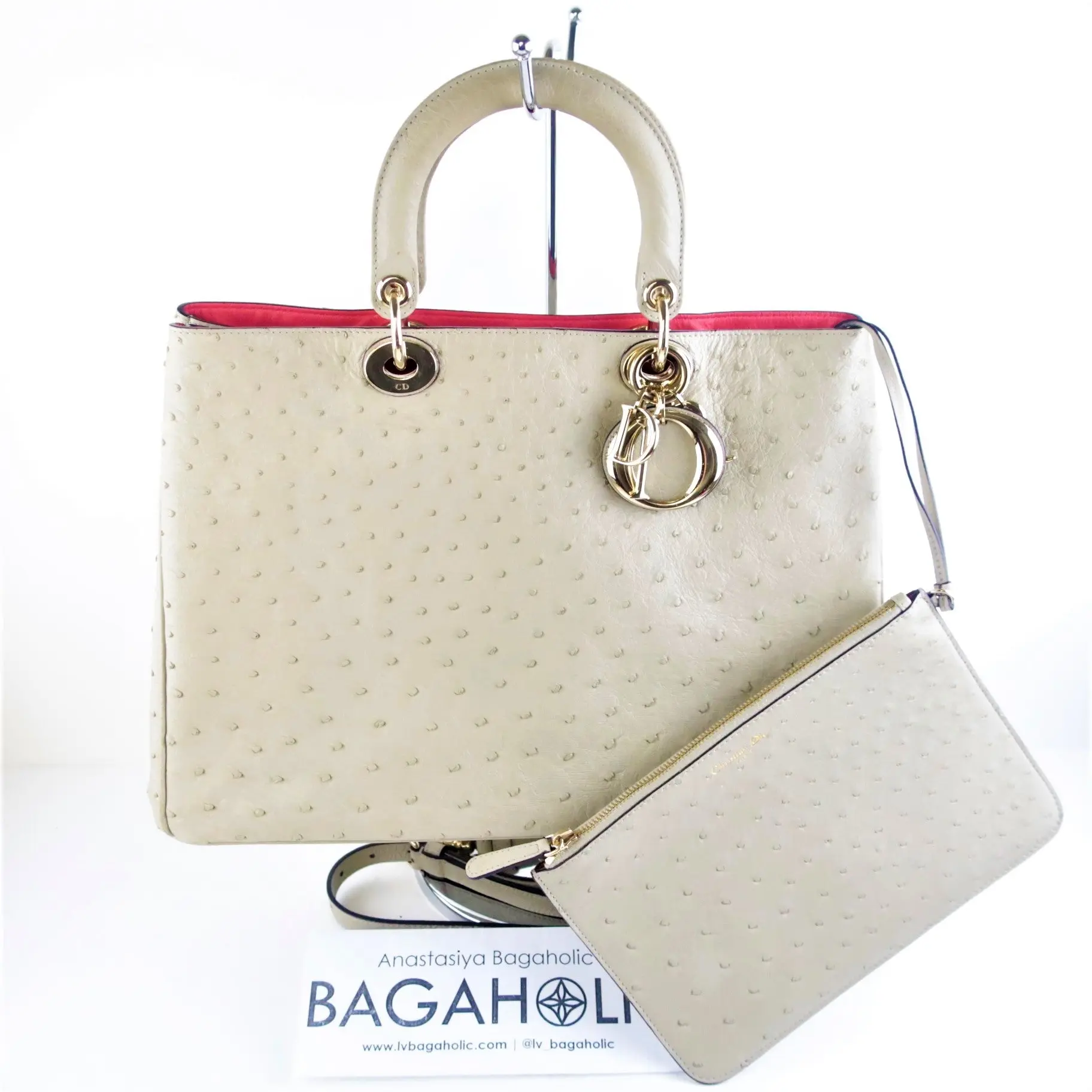 Dior Large Beige Ostrich Diorissimo Tote Bag - Image 3