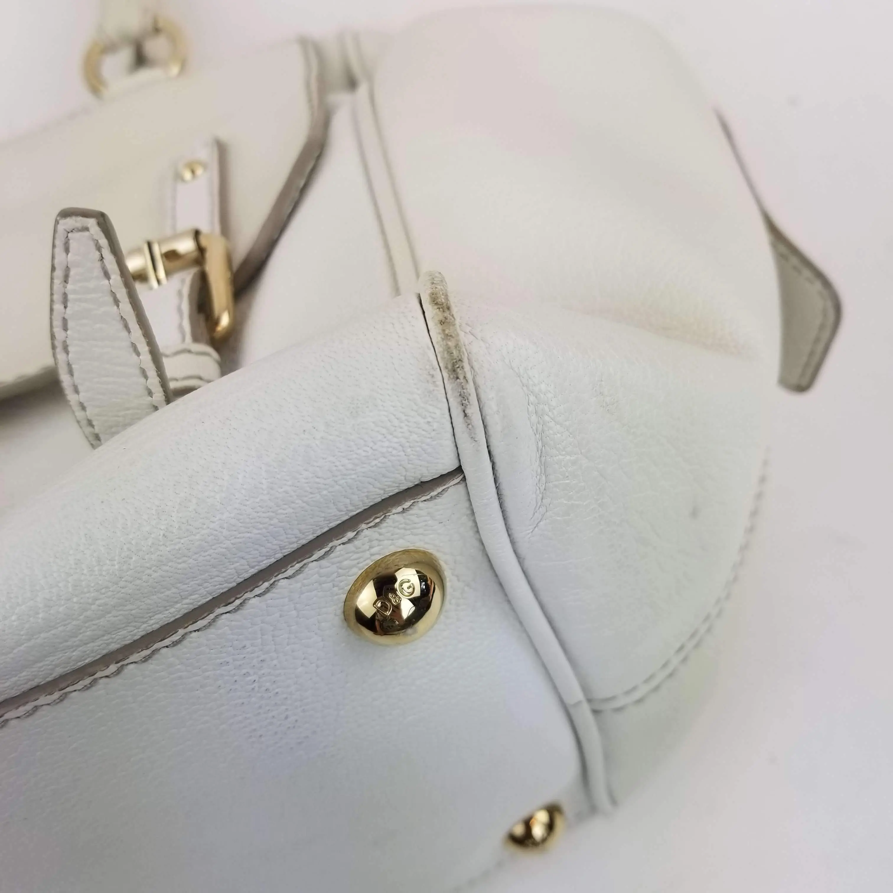 Dolce Gabbana White Goat Leather Large Handbag - Image 6