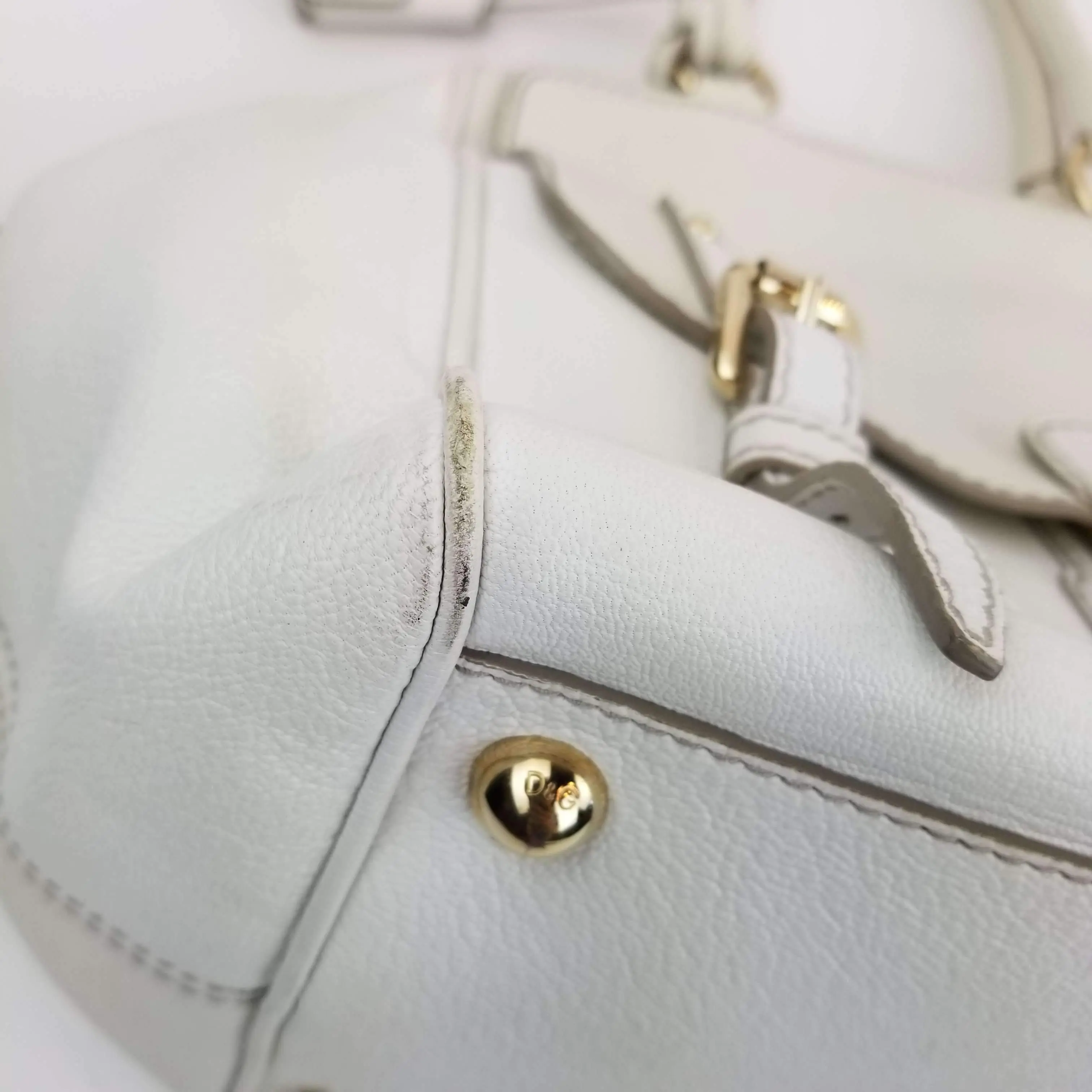 Dolce Gabbana White Goat Leather Large Handbag - Image 7
