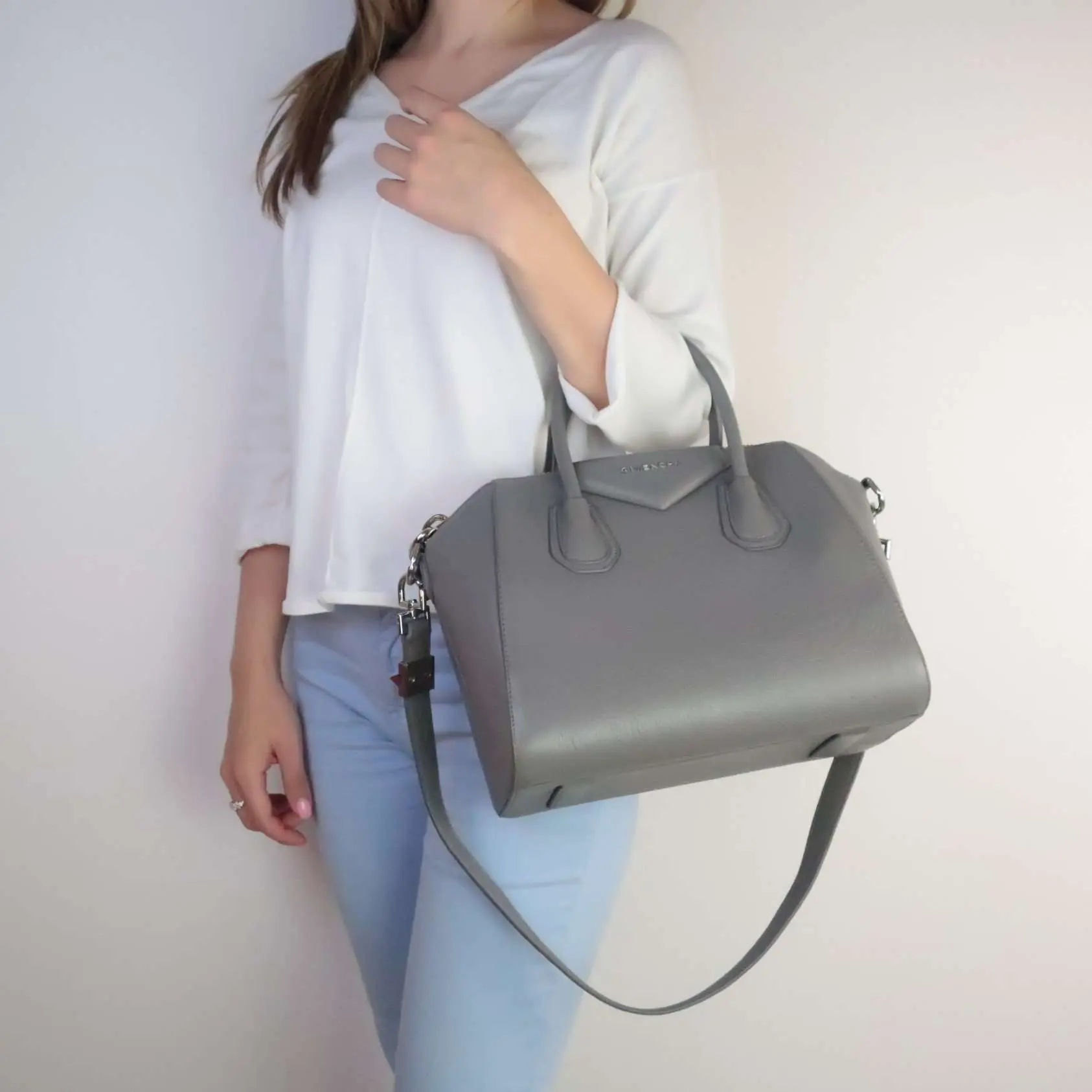 Givenchy Grey Leather Small Antigona Shoulder bag