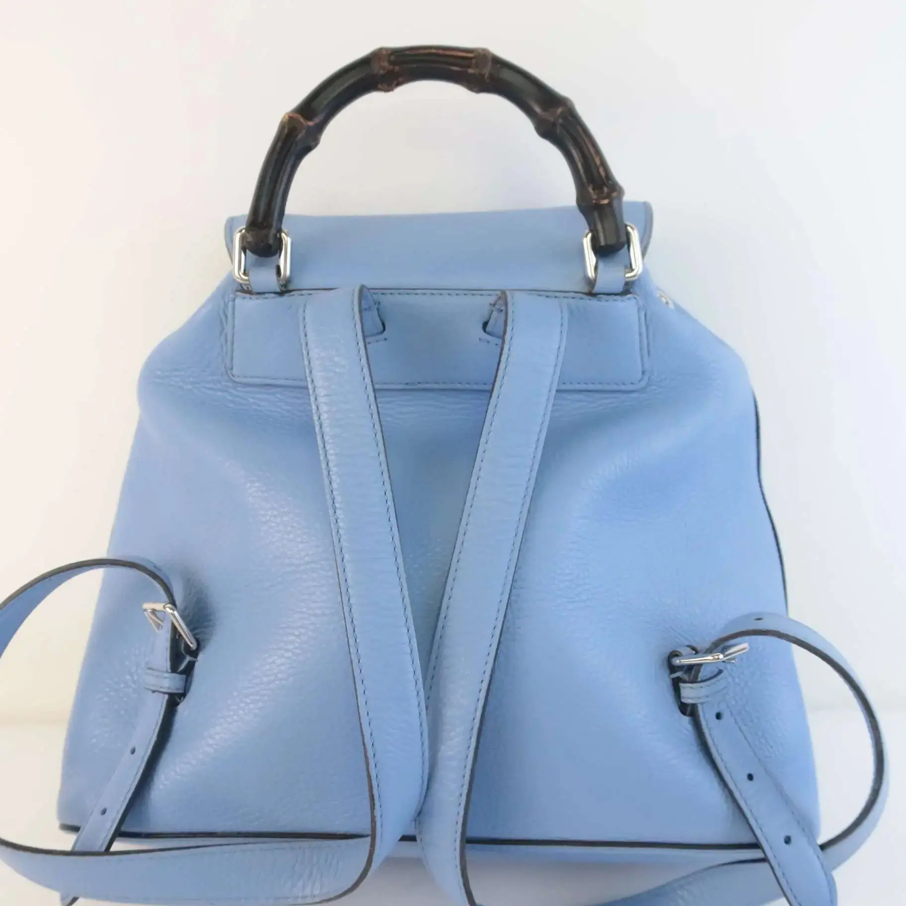 Gucci Calfskin Medium Bamboo Backpack Blue Jeans - Image 5