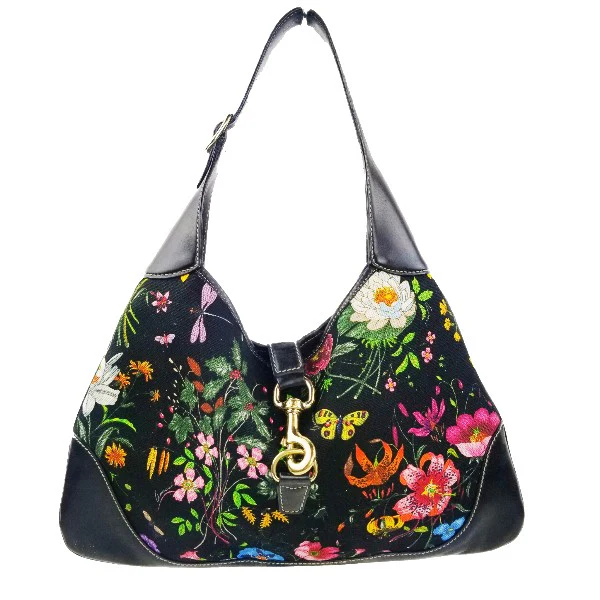 Gucci Flora Bouvier Hobo Medium Black Leather Bag with GHW