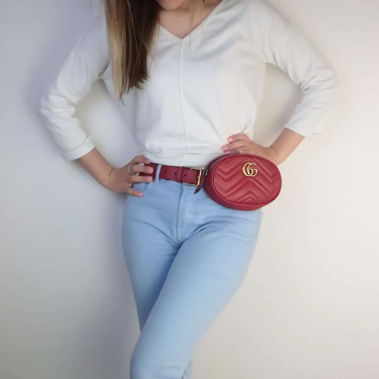 Gucci Red Quilted Leather GG Marmont Waist Belt Bag