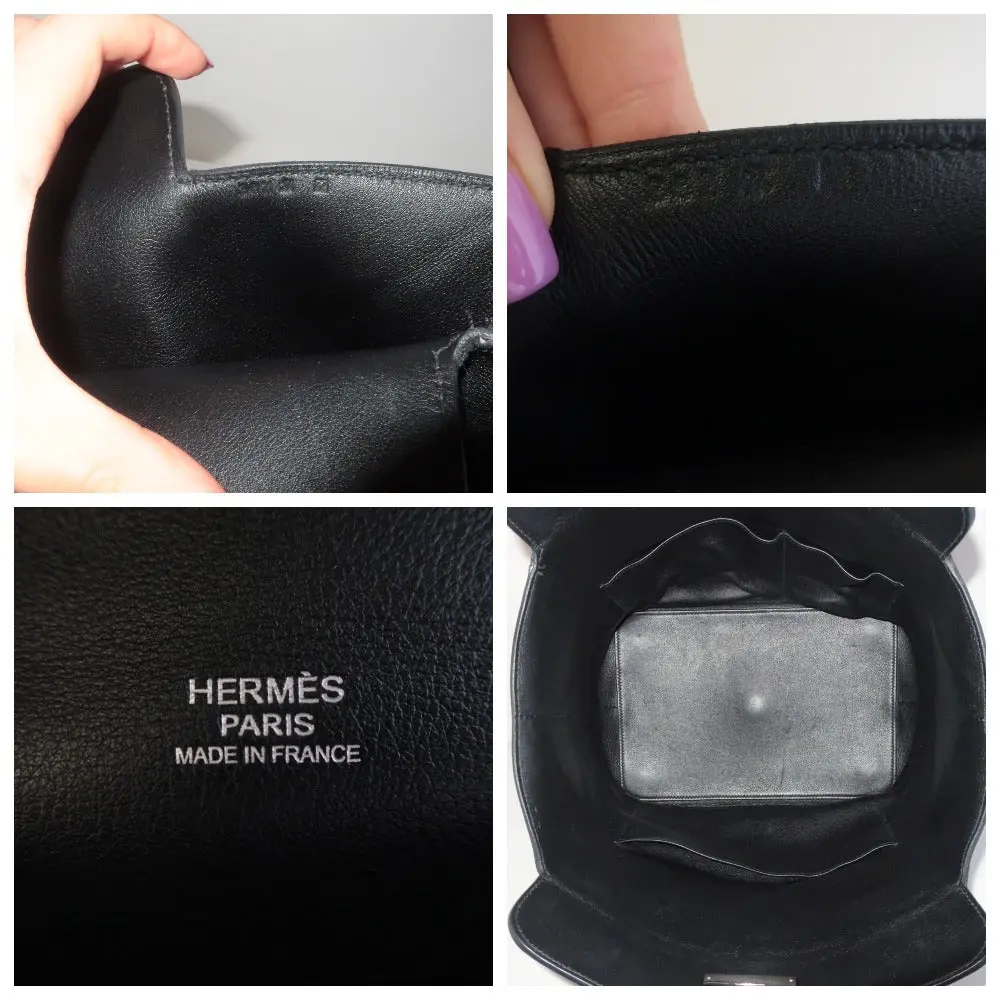 Hermes Black Swift Leather Q Square PHW Toolbox 26 Handbag - Image 11