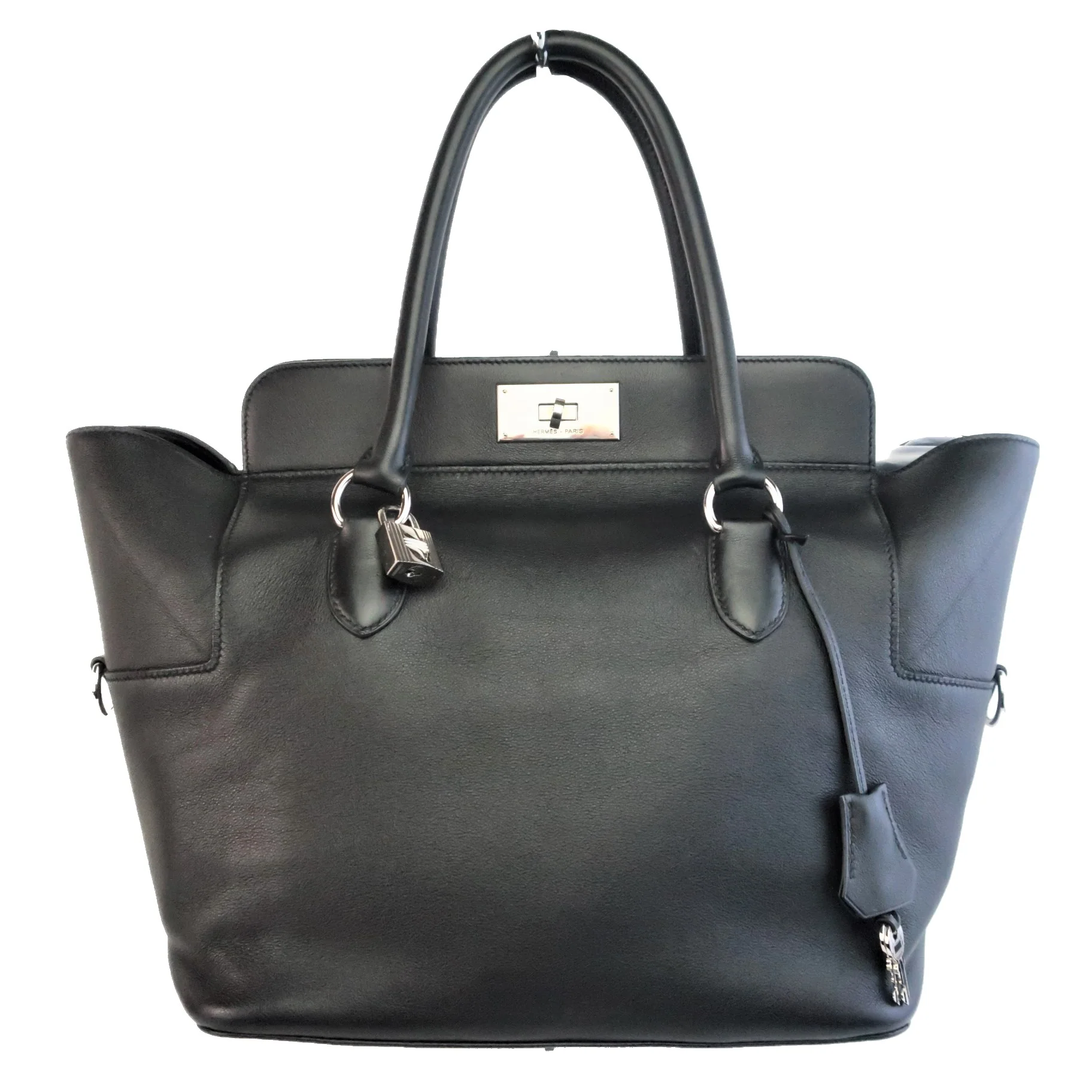 Hermes Black Swift Leather Q Square PHW Toolbox 26 Handbag - Image 2