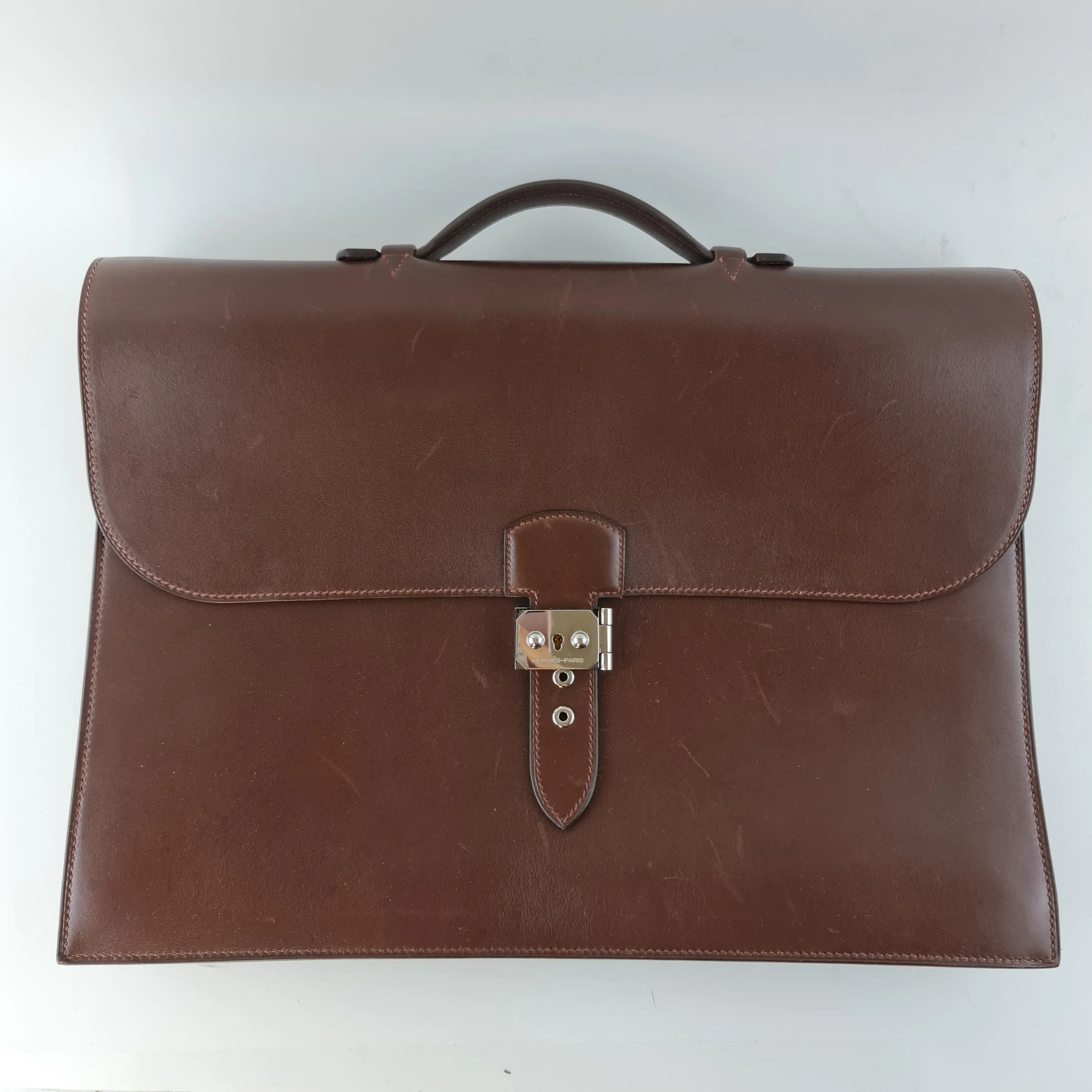 Hermes Brown Leather Sac a Depeche 40 Briefcase Bag G Square (2003) - Image 4