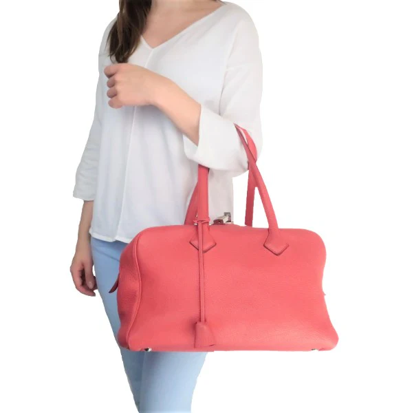 Hermes Rose Jaipur Taurillion Clemence O Square (2011) PHW Victoria II Handbag