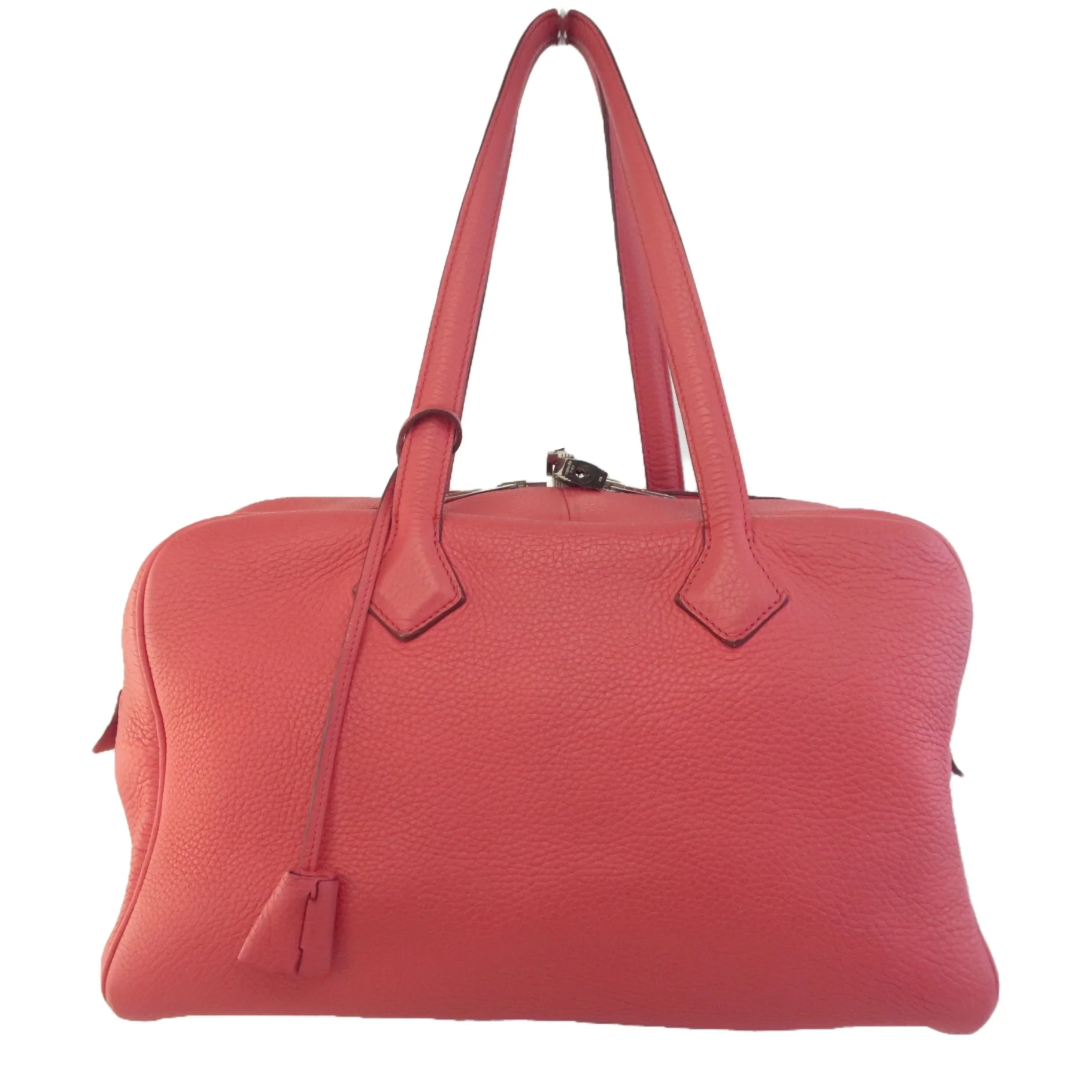 Hermes Rose Jaipur Taurillion Clemence O Square (2011) PHW Victoria II Handbag - Image 4