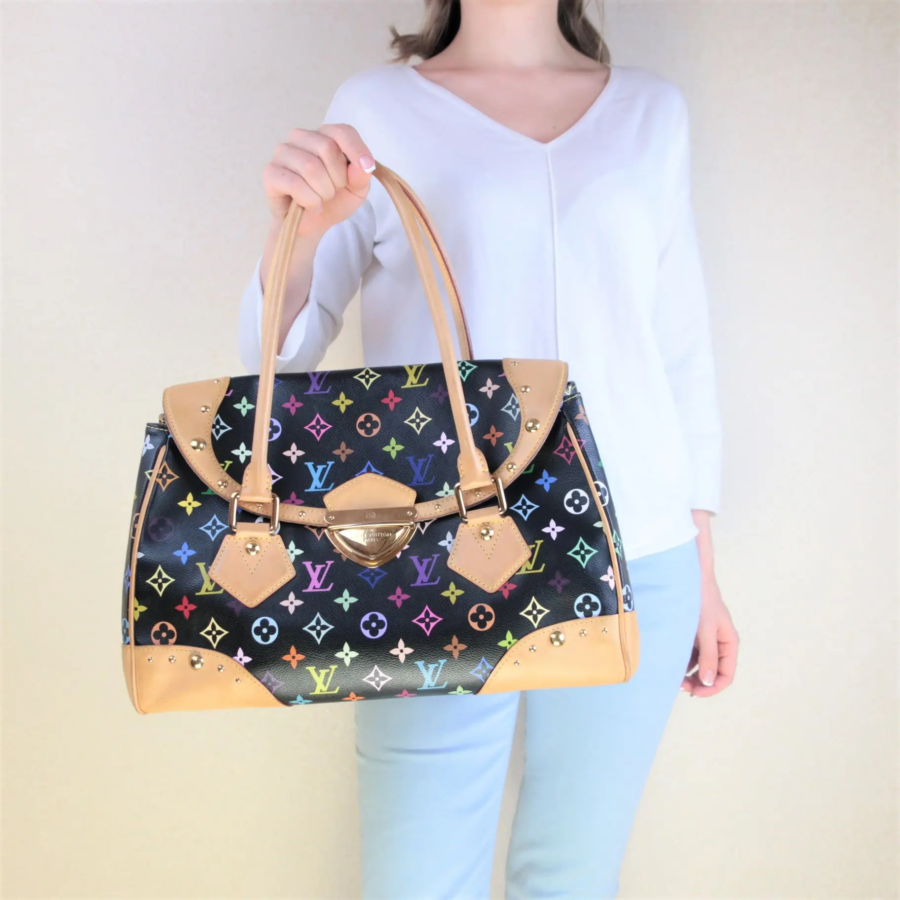 Louis Vuitton Black Monogram Multicolore Beverly GM Bag