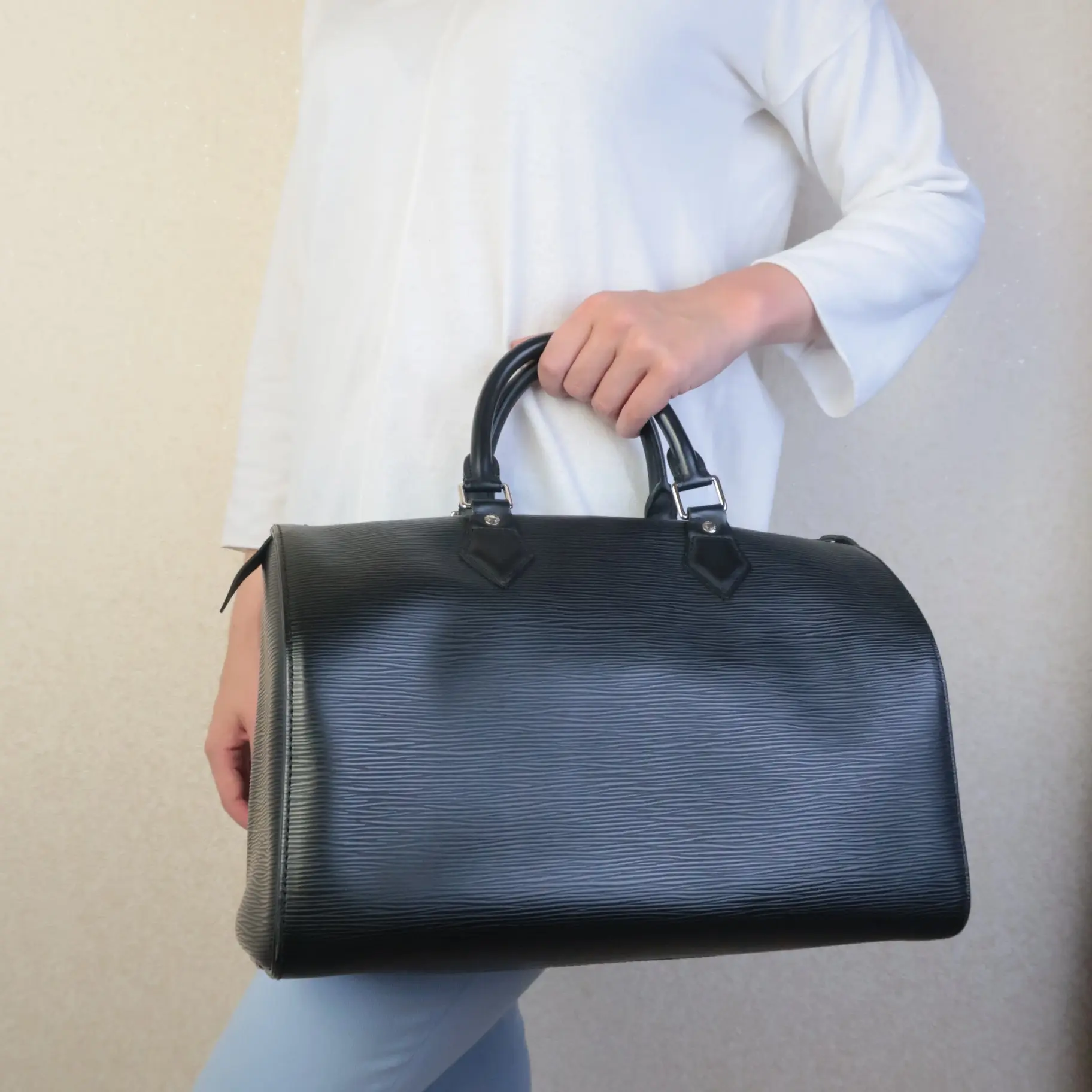 Louis Vuitton Black Epi Speedy 35 Handbag