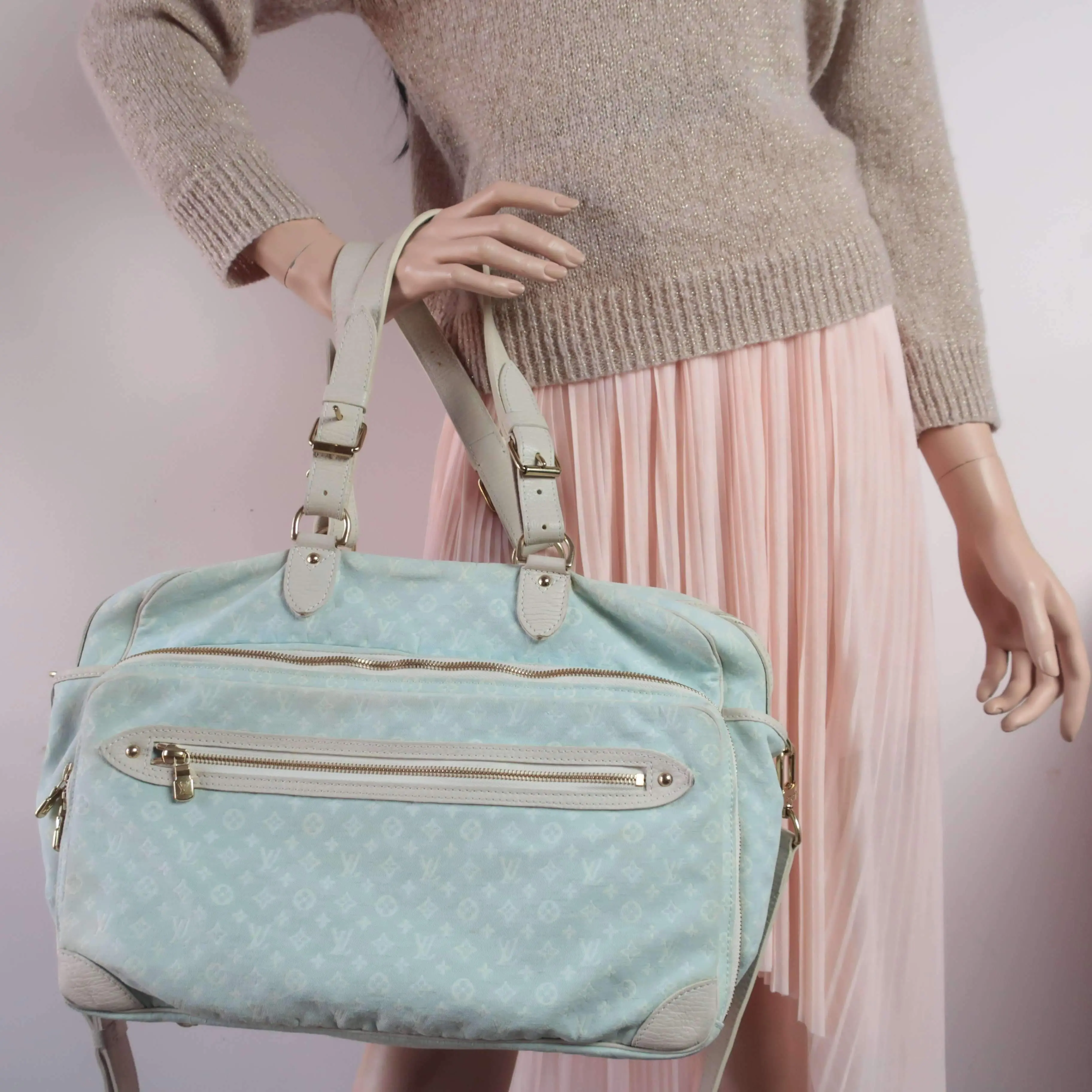 Louis Vuitton Blue Monogram Mini Lin Diaper Bag with diaper board - Image 2