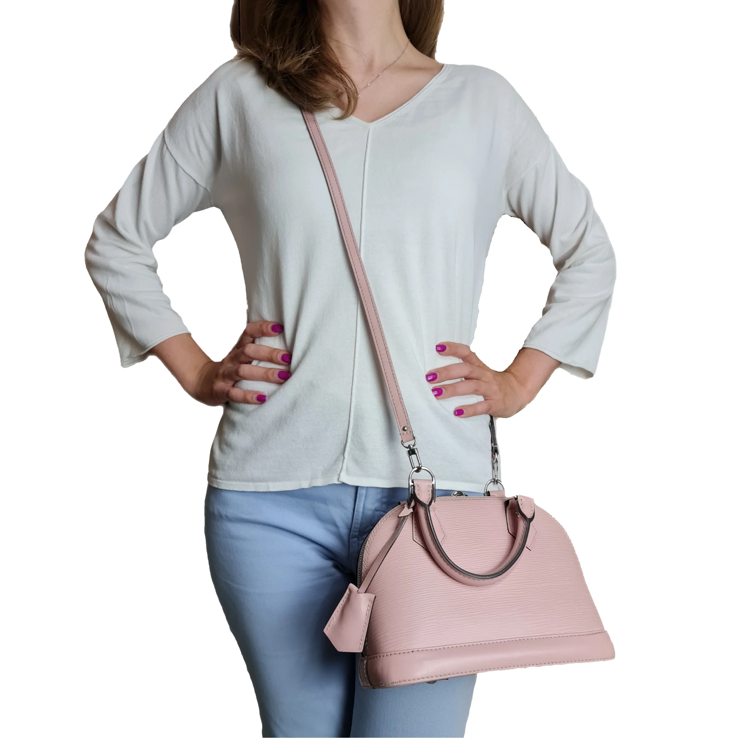 Louis Vuitton Epi Alma BB Rose Ballerine Crossbody Bag