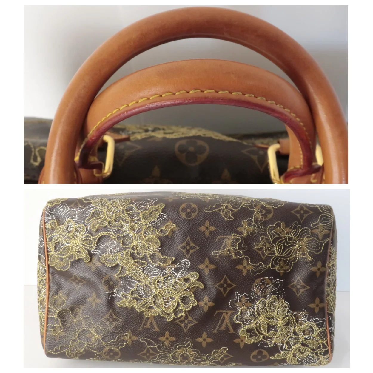 Louis Vuitton Gold Speedy Dentelle Bag + charm! - Image 8