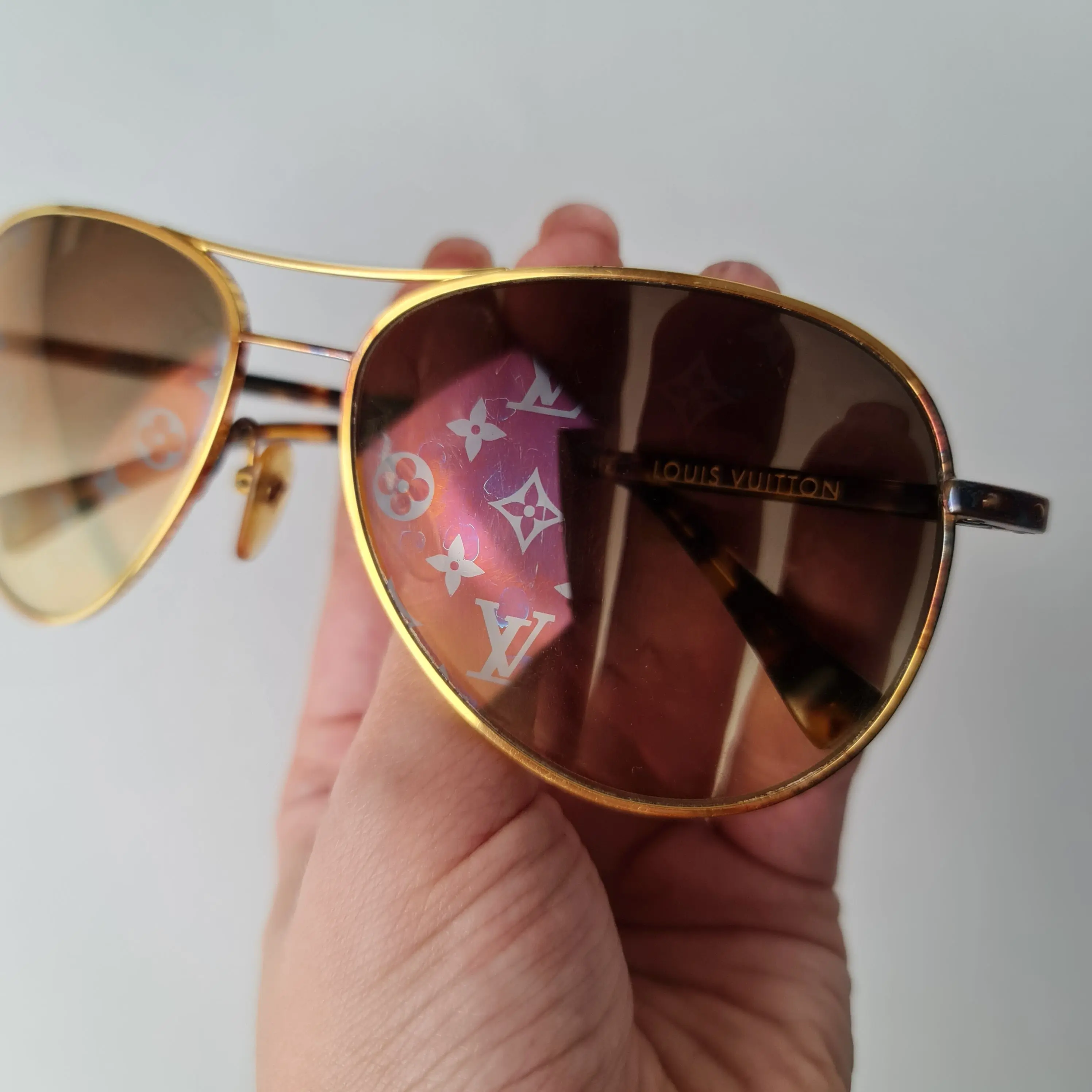 Louis Vuitton Goldtone Monogram Pilote Sunglasses - Image 7