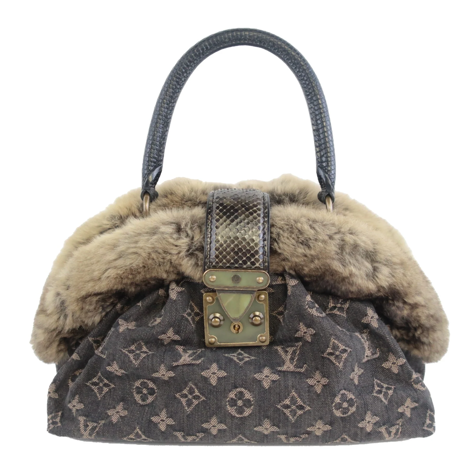 Louis Vuitton Limited Edition Chinchilla Denim Demi Lune Bag