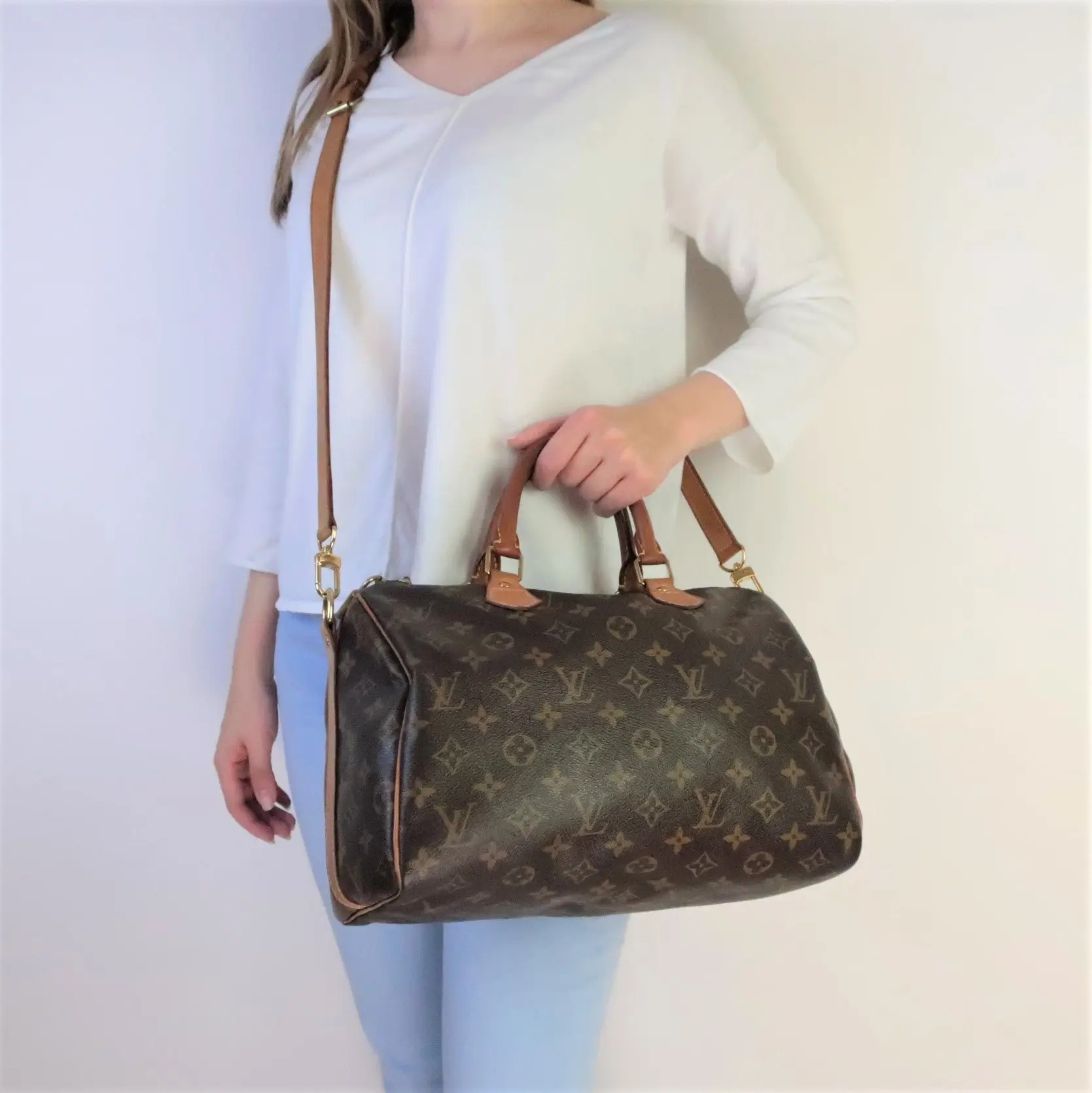 Louis Vuitton Monogram Canvas Speedy 30 Bandouliere Bag (with initials)