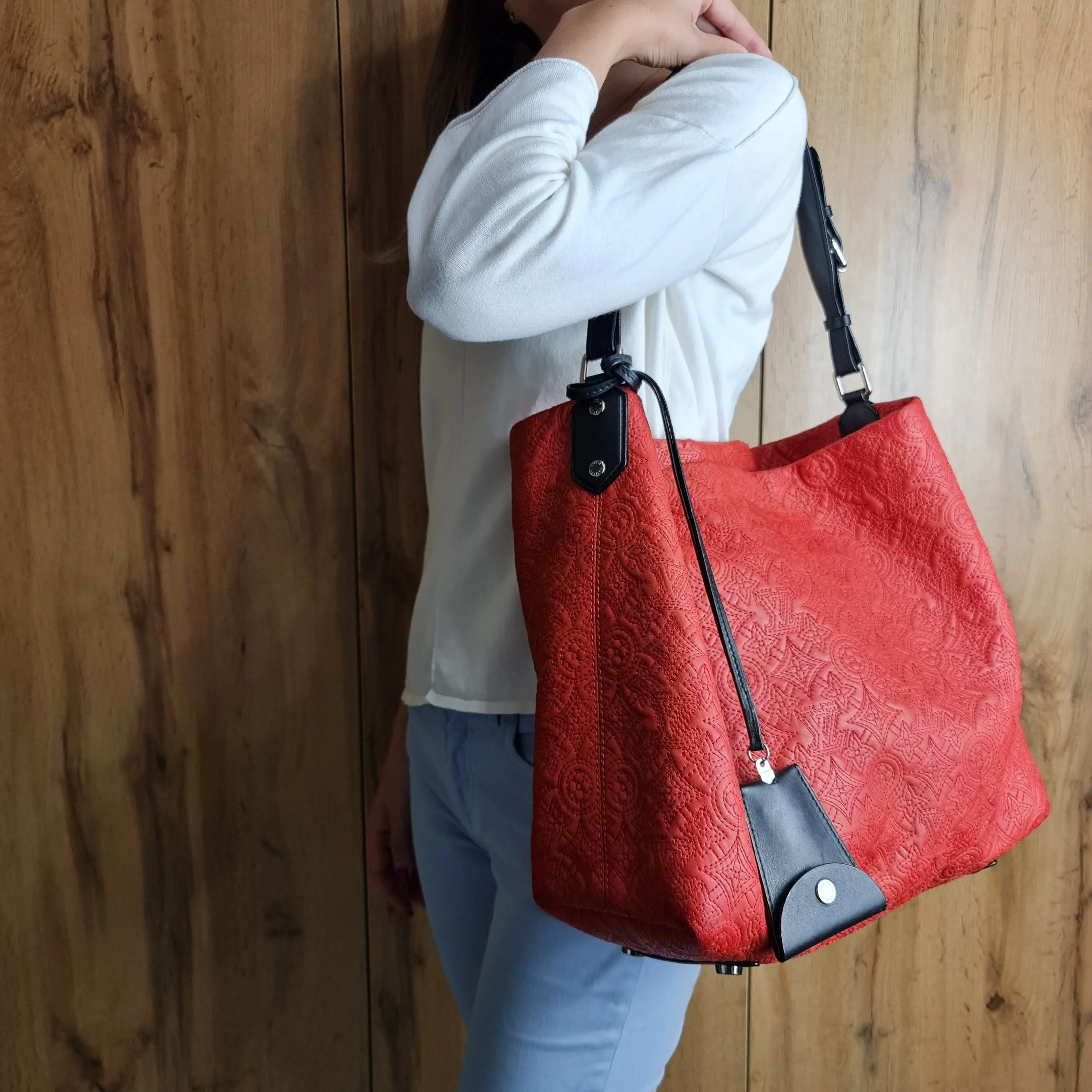 Louis Vuitton Red Monogram Antheia Leather Hobo PM Bag