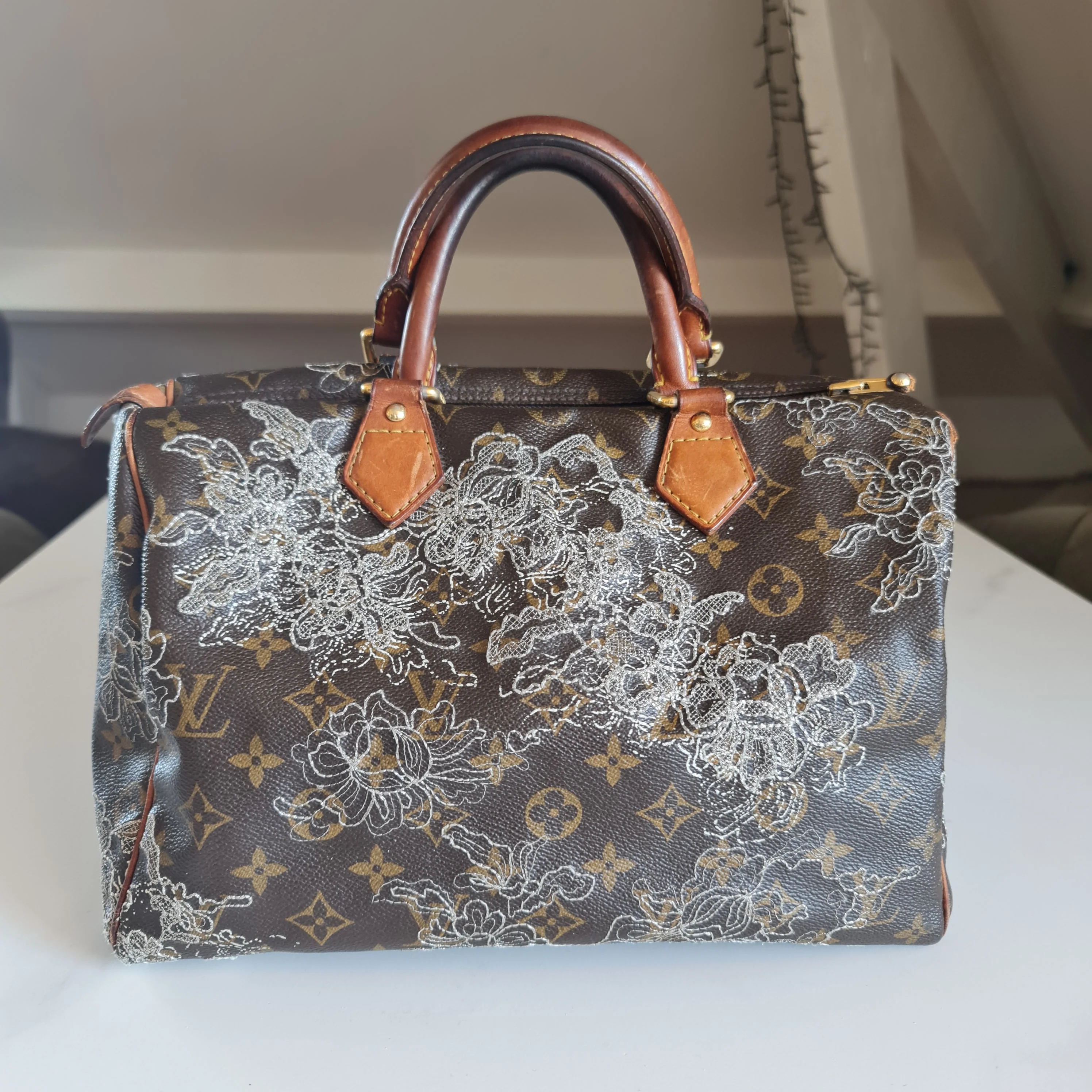 Louis Vuitton Silver Speedy Dentelle Bag (800) - Image 2