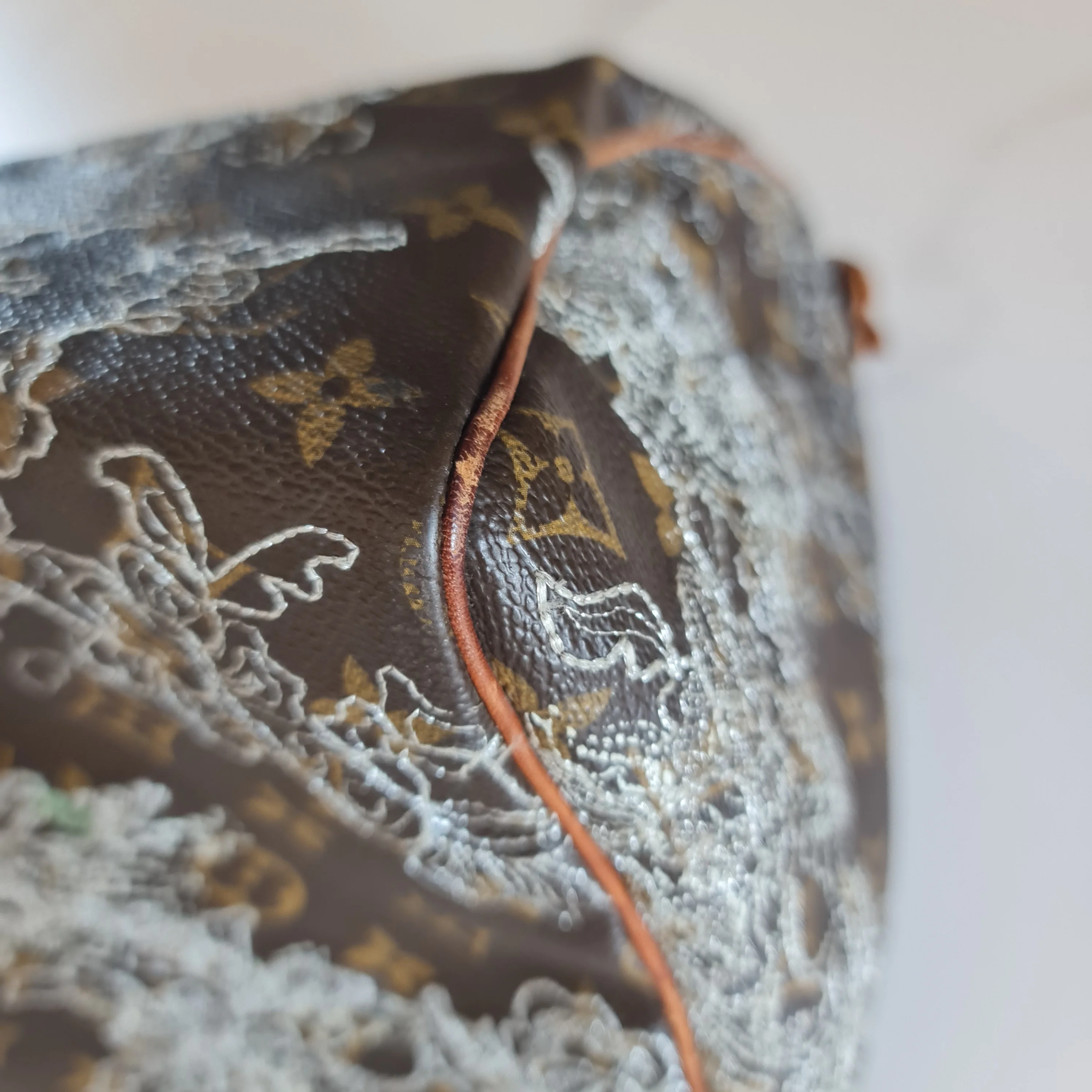 Louis Vuitton Silver Speedy Dentelle Bag (800) - Image 6