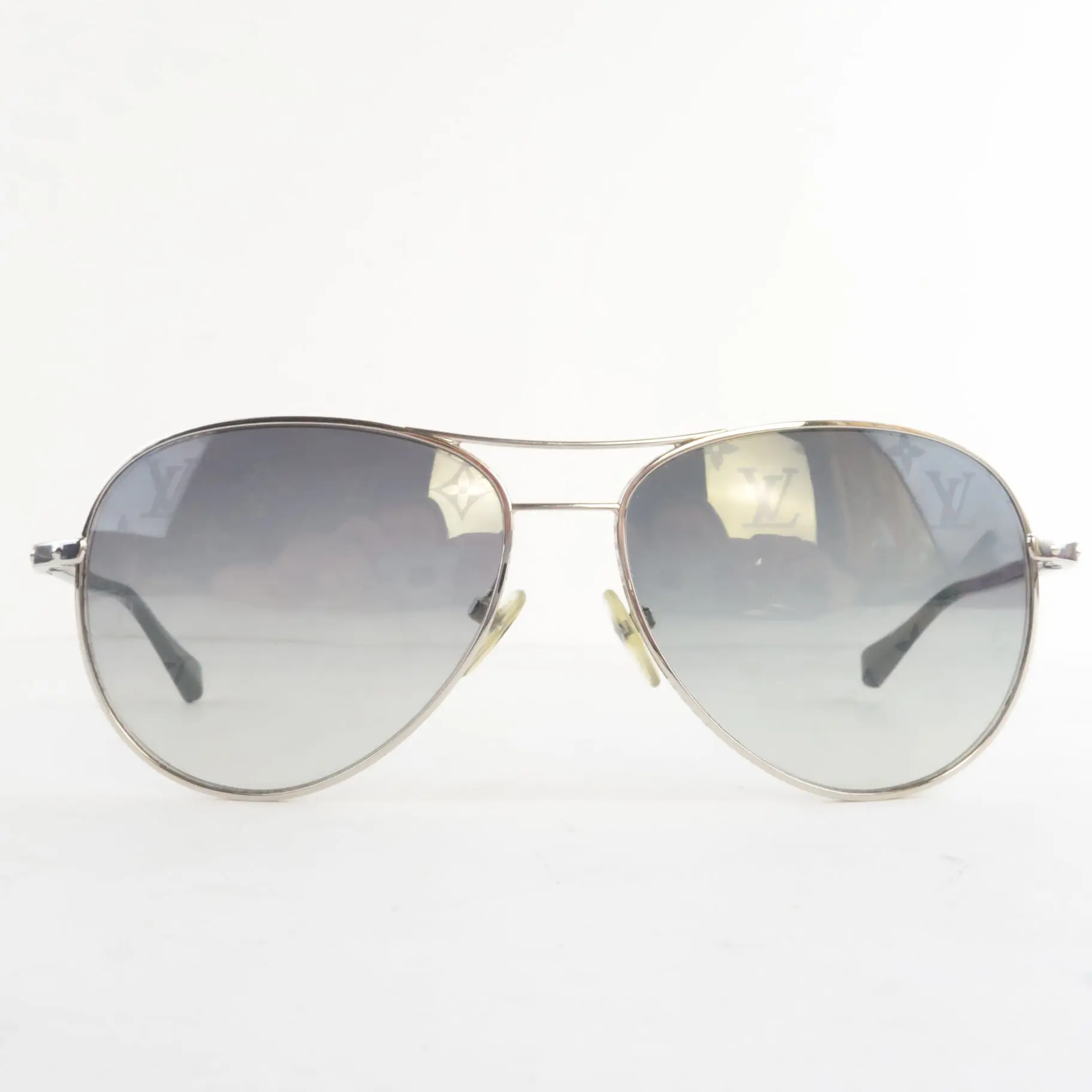 Louis Vuitton Silvertone Monogram Conspiration Pilote Sunglasses (688) - Image 3