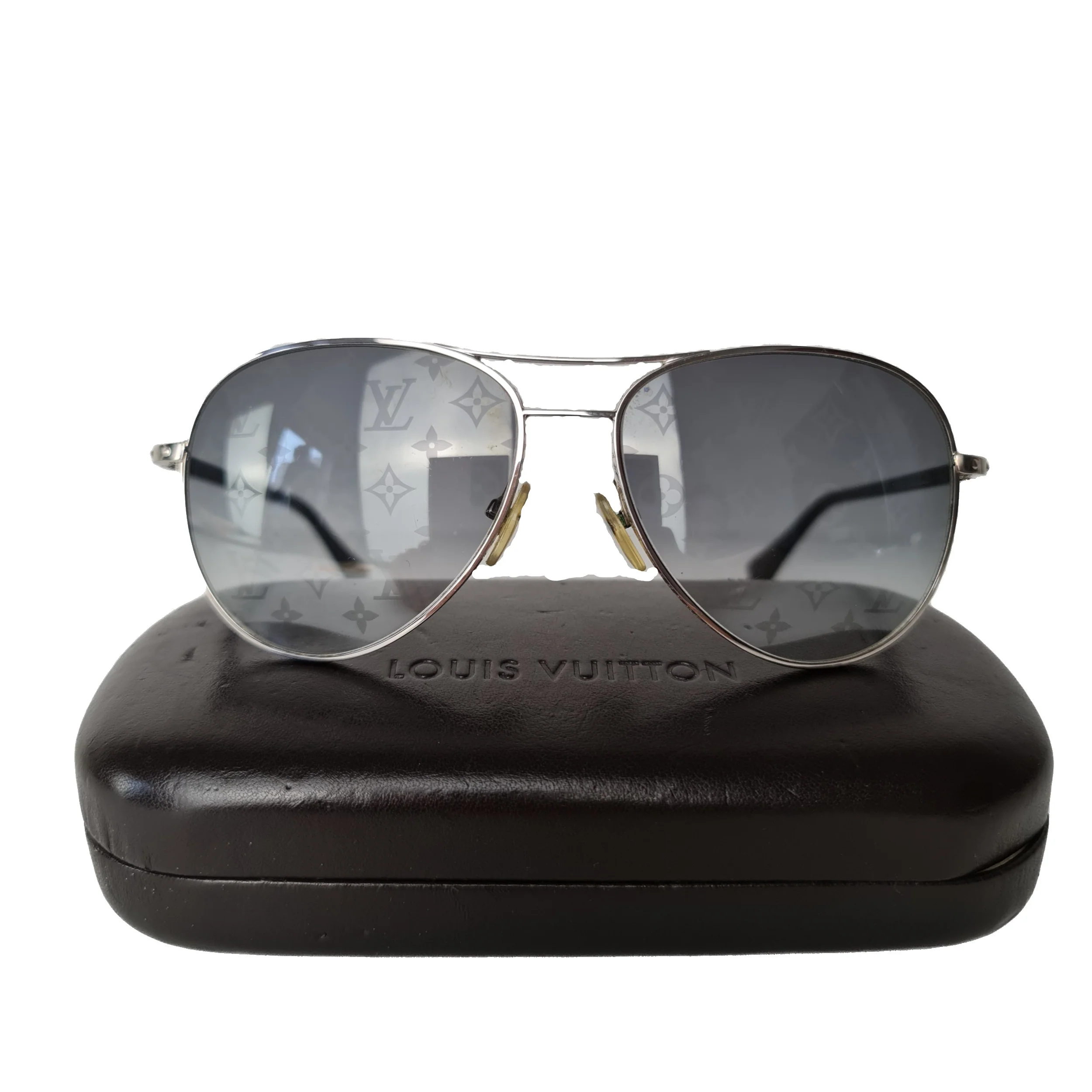 Louis Vuitton Silvertone Monogram Conspiration Pilote Sunglasses (745)