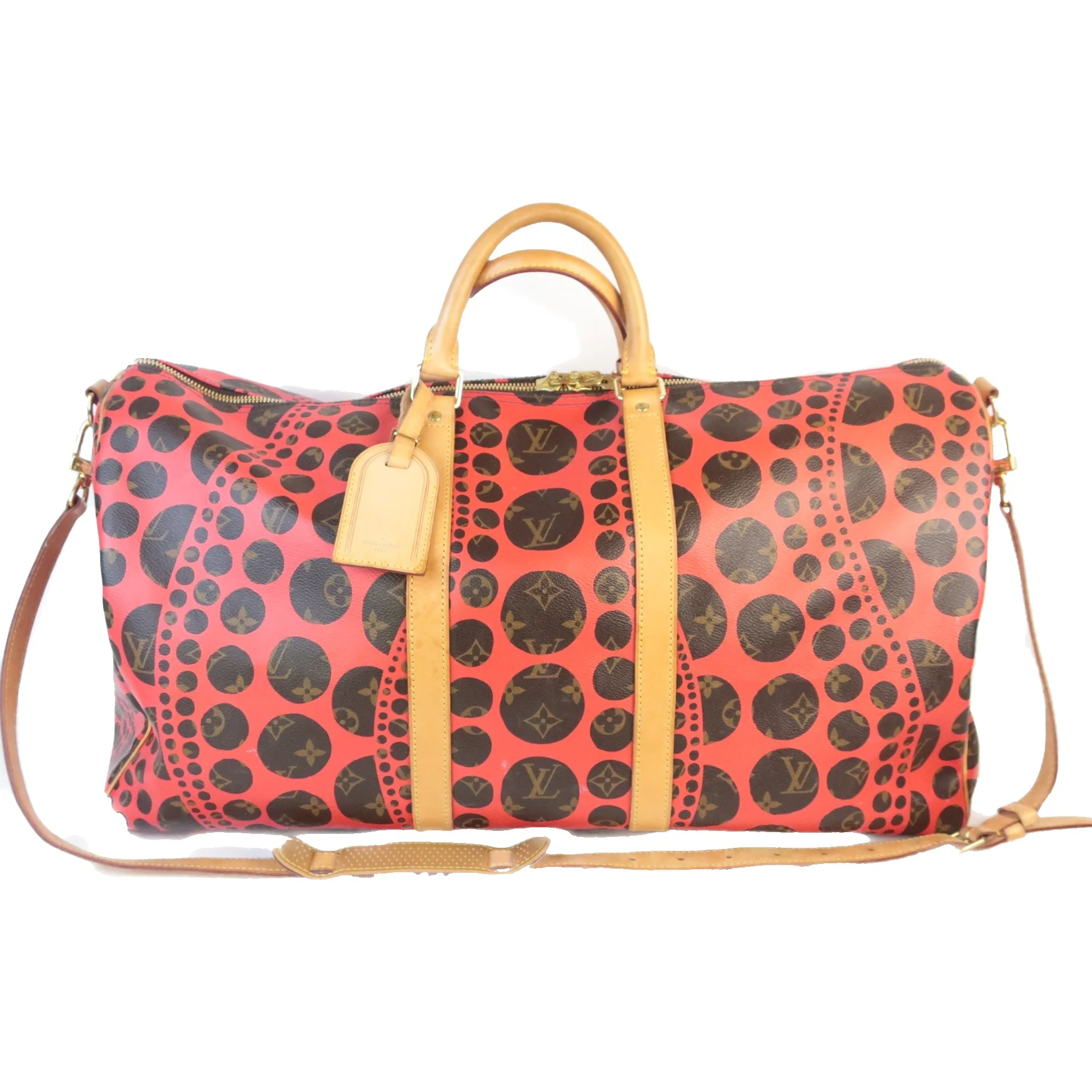 Louis Vuitton Red Monogram Canvas Yaoyi Kusama Keepall 55 Bandouliere