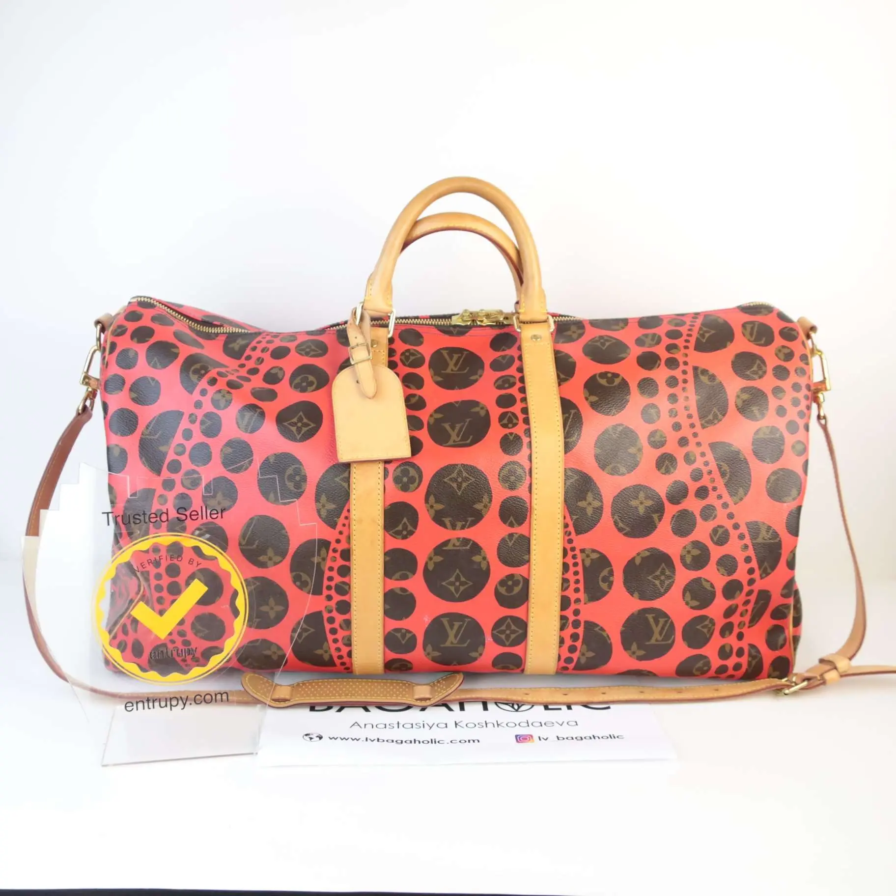 Louis Vuitton Red Monogram Canvas Yaoyi Kusama Keepall 55 Bandouliere - Image 2