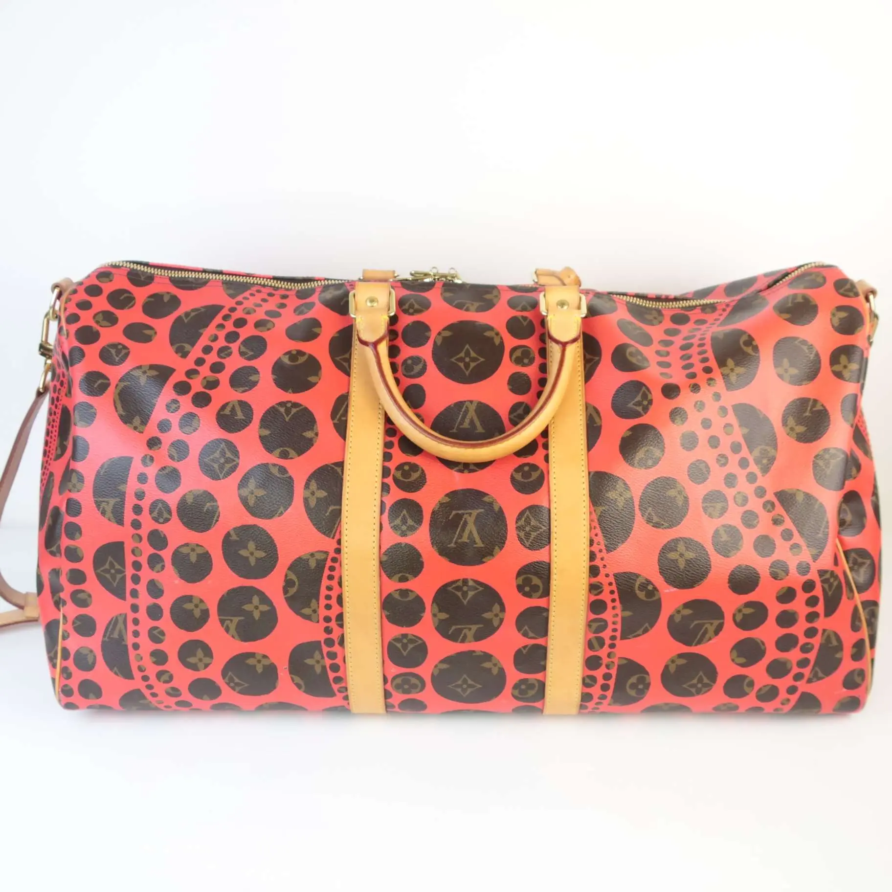 Louis Vuitton Red Monogram Canvas Yaoyi Kusama Keepall 55 Bandouliere - Image 3