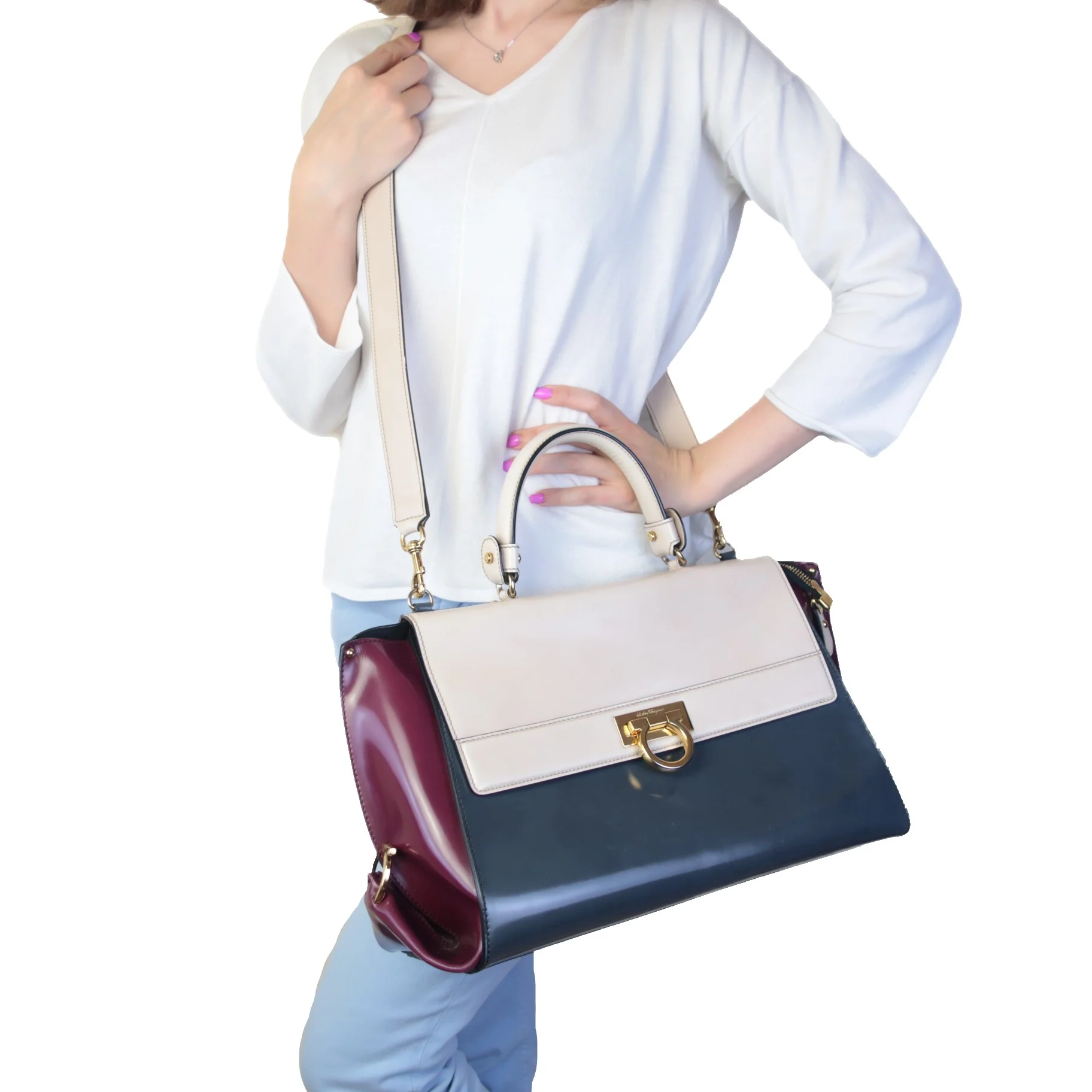 Salvatore Ferragamo Tricolor Large Sofia Shoulder Bag