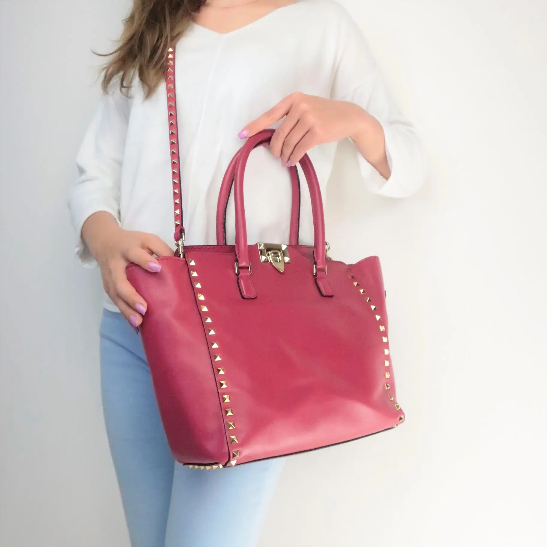 Valentino Leather Medium Tote Rockstud Bag