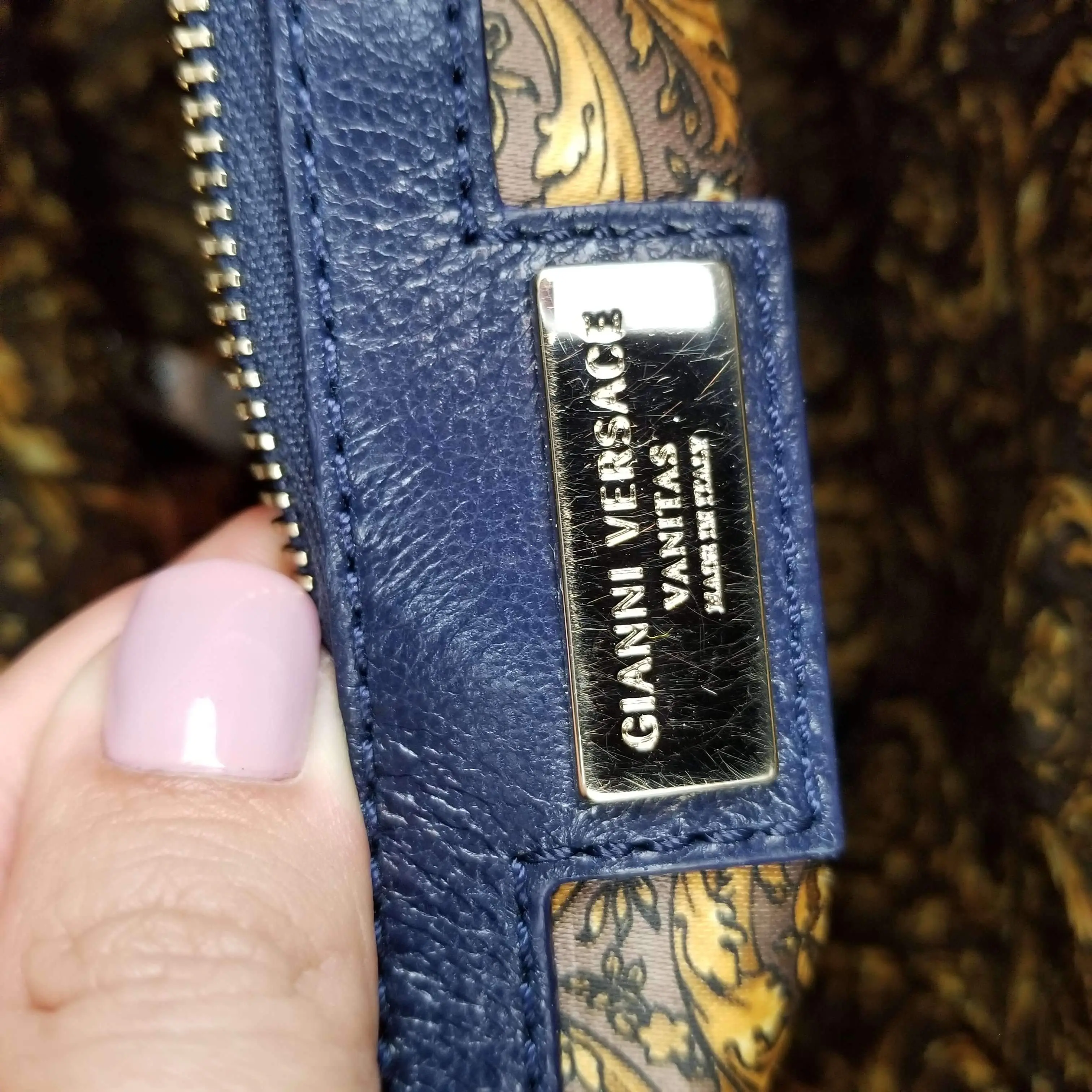 Versace Barocco Embroidered Altea Vanitas Dark Blue Leather Satchel Bag - Image 12