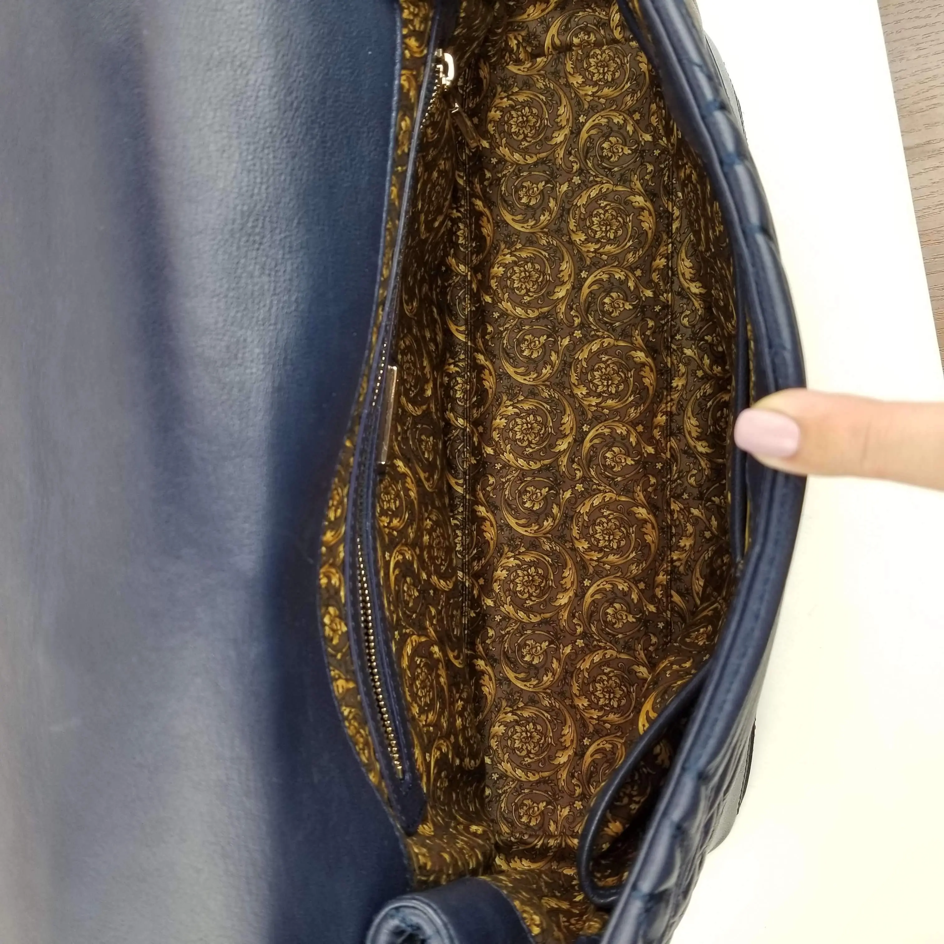 Versace Barocco Embroidered Altea Vanitas Dark Blue Leather Satchel Bag - Image 19