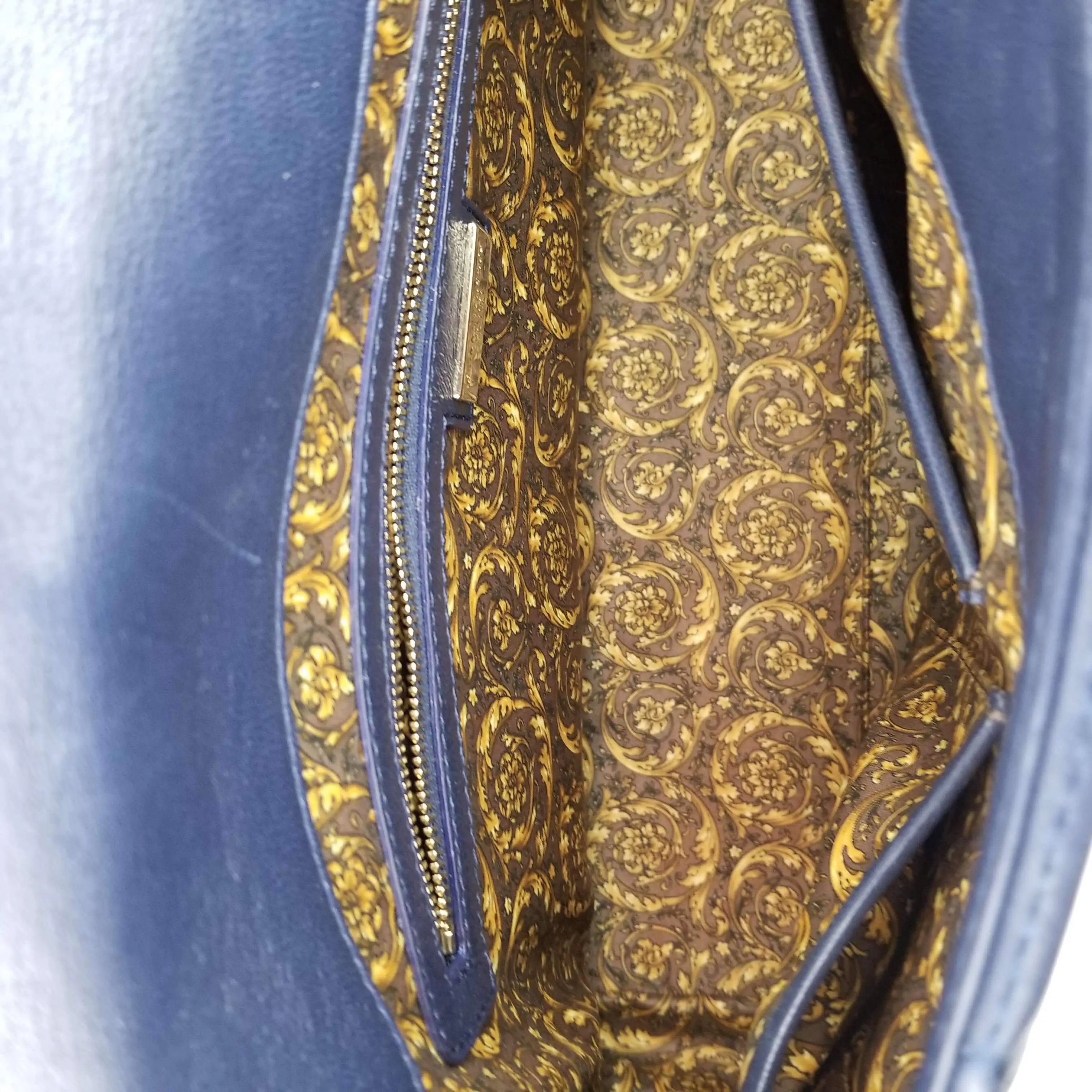 Versace Barocco Embroidered Altea Vanitas Dark Blue Leather Satchel Bag - Image 22